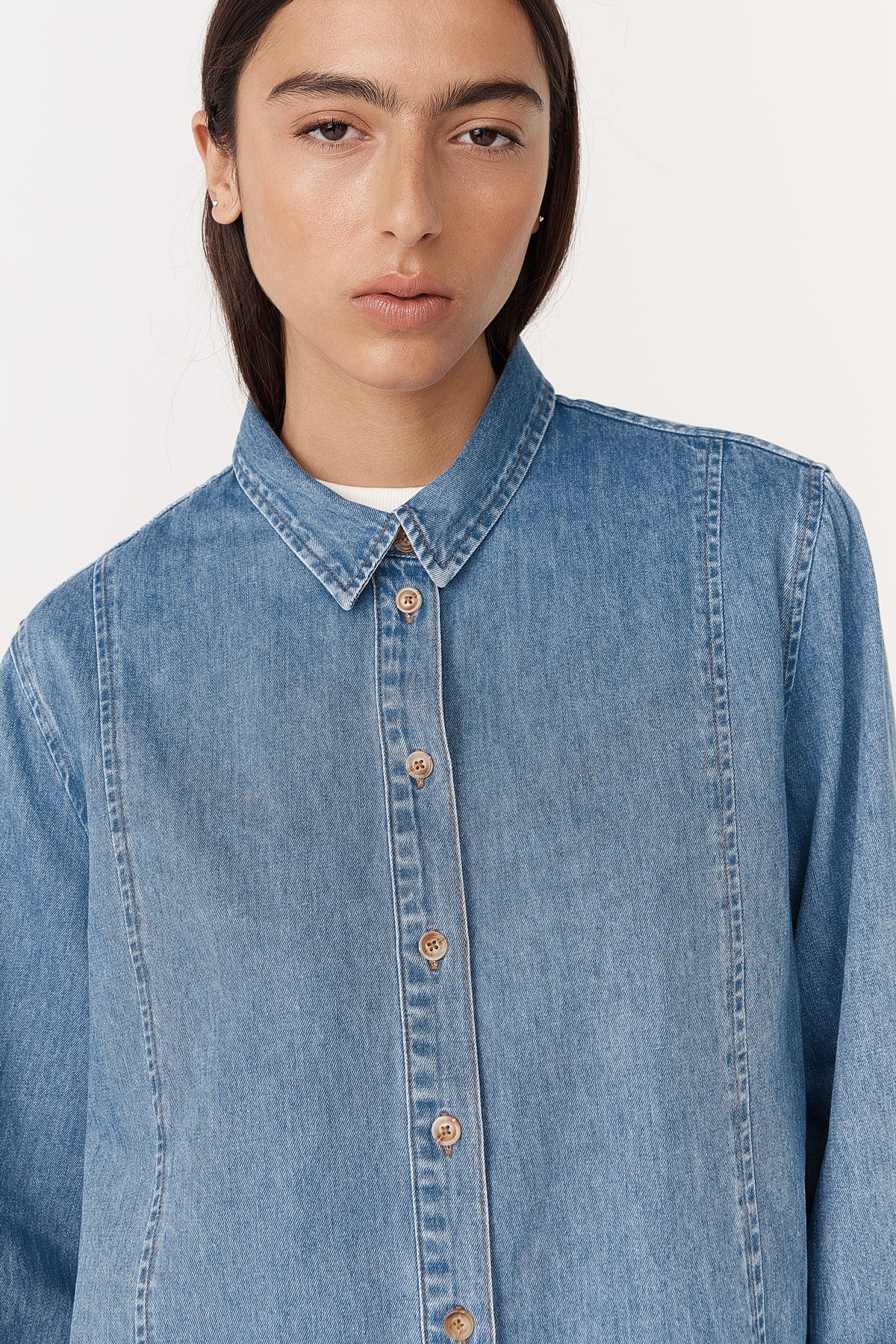 Rowie - Dante Denim Long Sleeve Shirt - Blue Denim