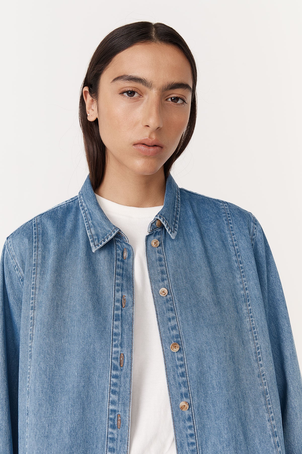 Rowie - Dante Denim Long Sleeve Shirt - Blue Denim