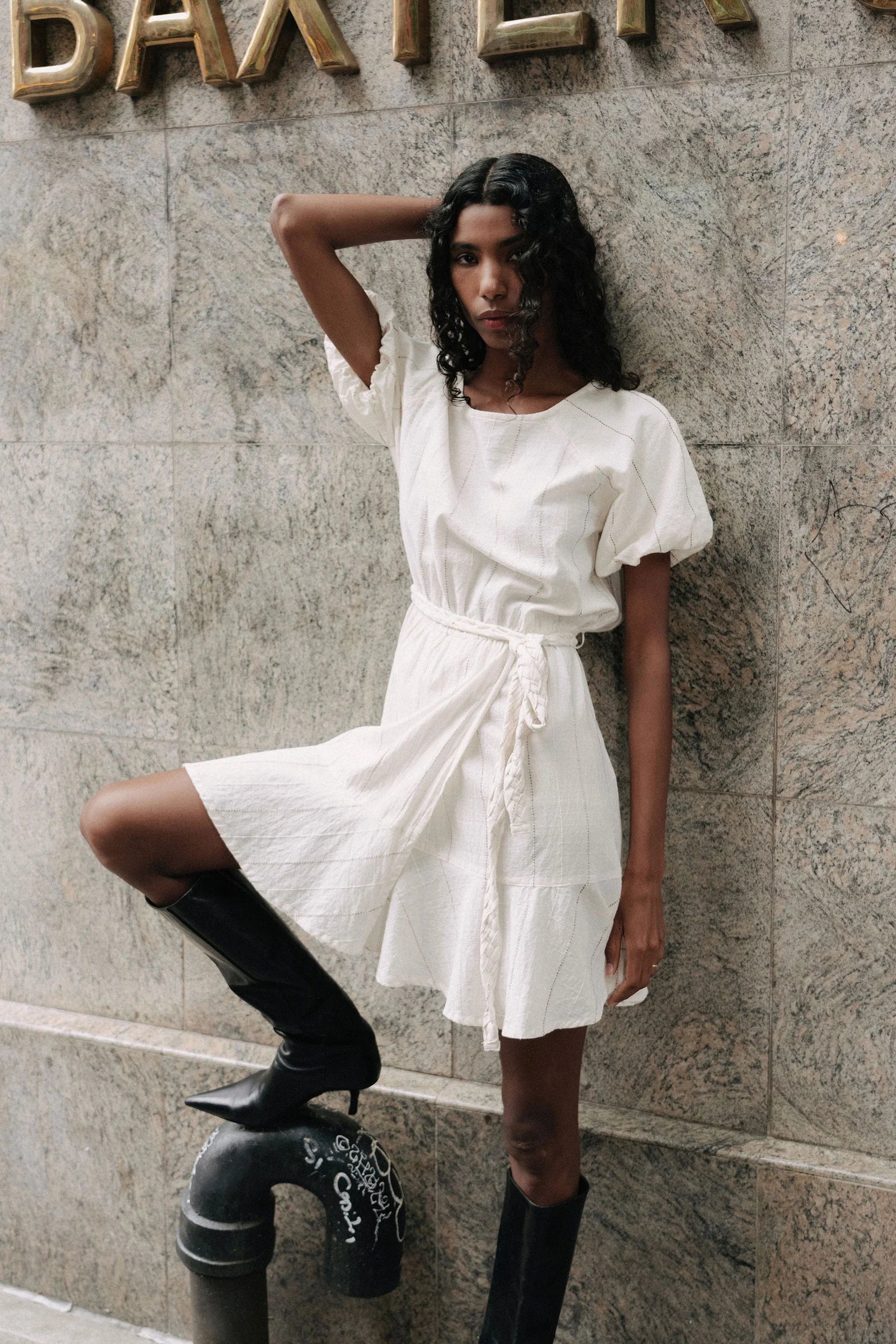 LAST ONE | ROWIE - Dara Stripe Minidress - Natural