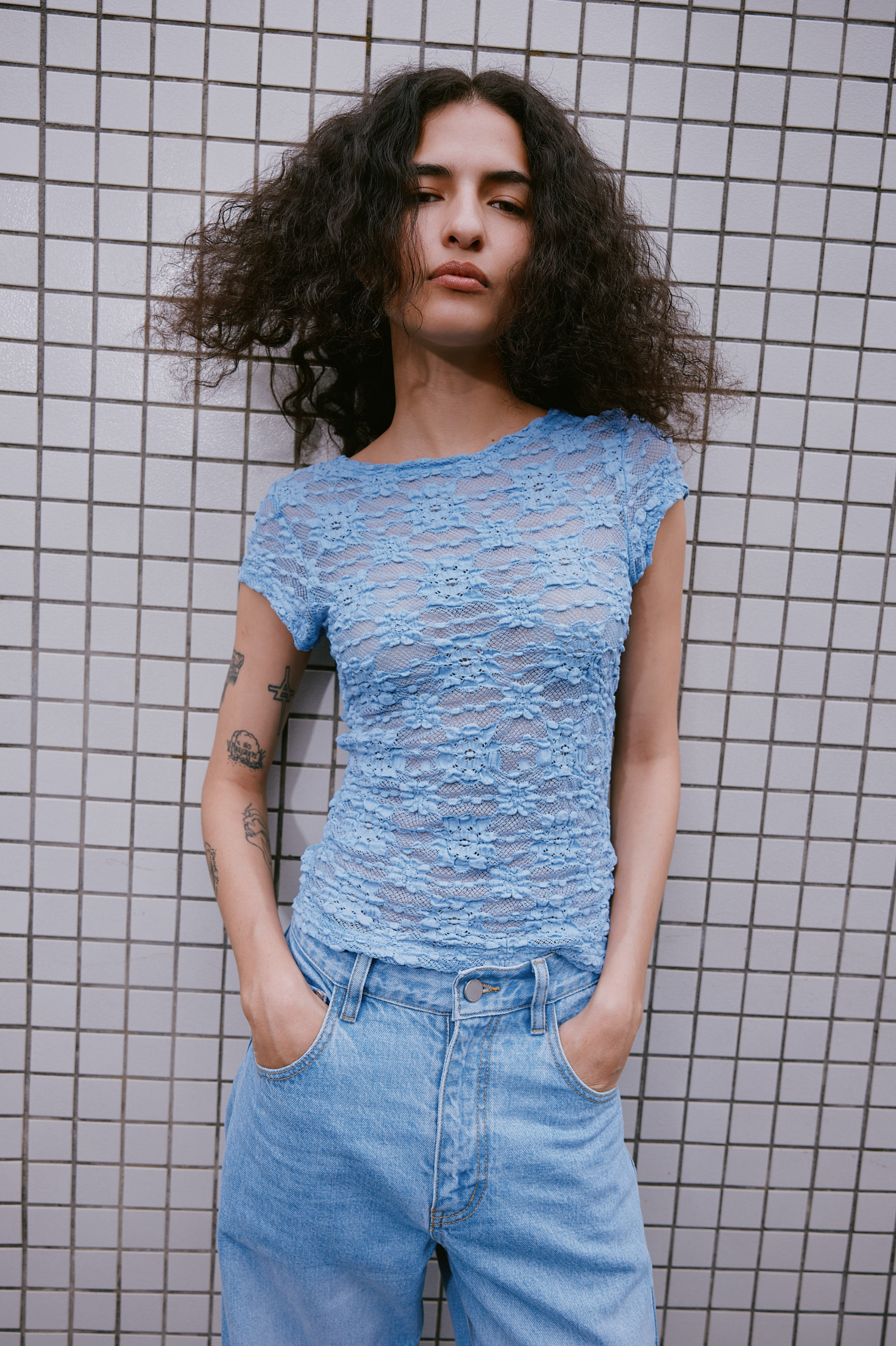 Rowie - Galo Sunflower Lace Tee - Periwinkle