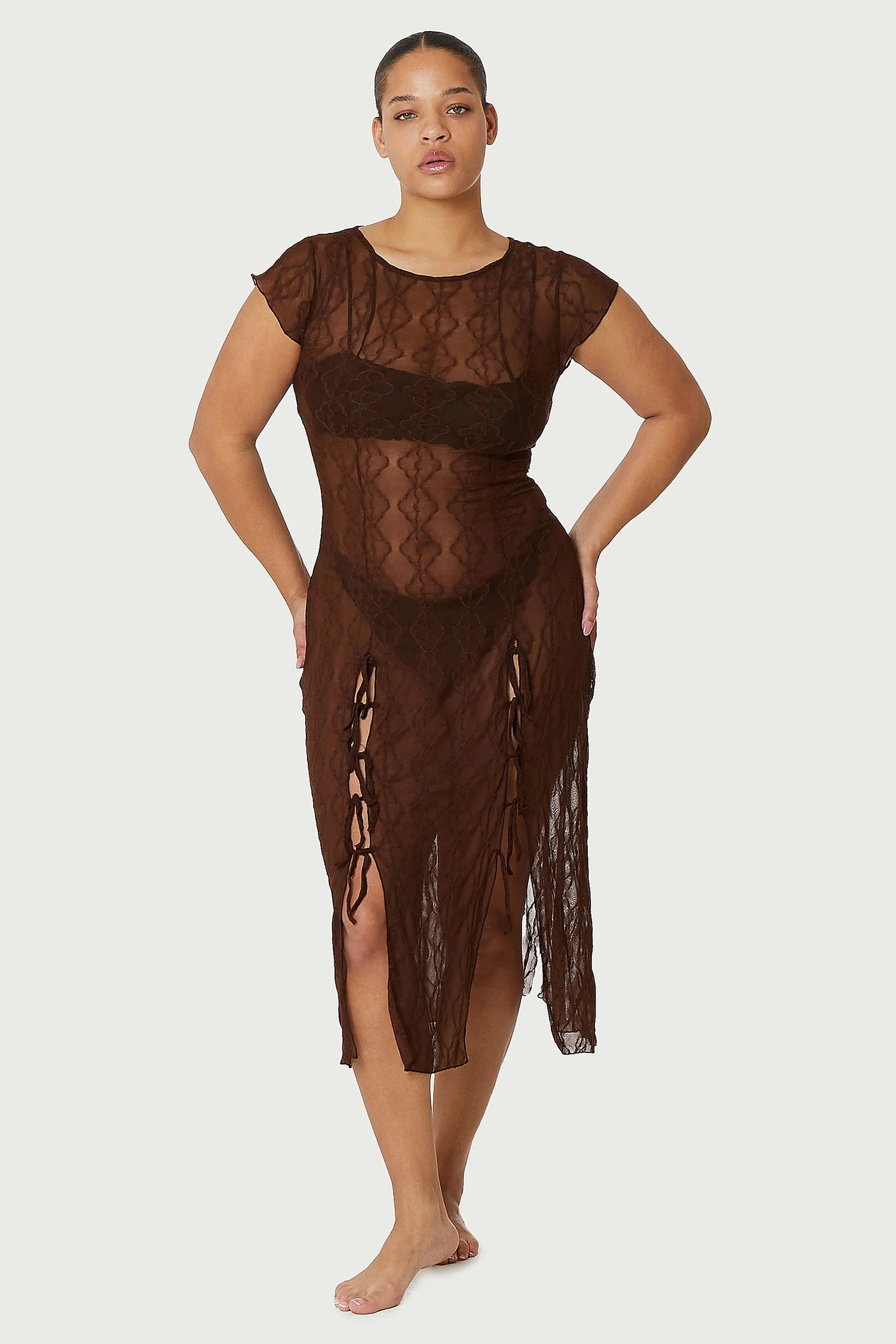 Find Me Now - Mariposa Lace Midi Dress - Brown
