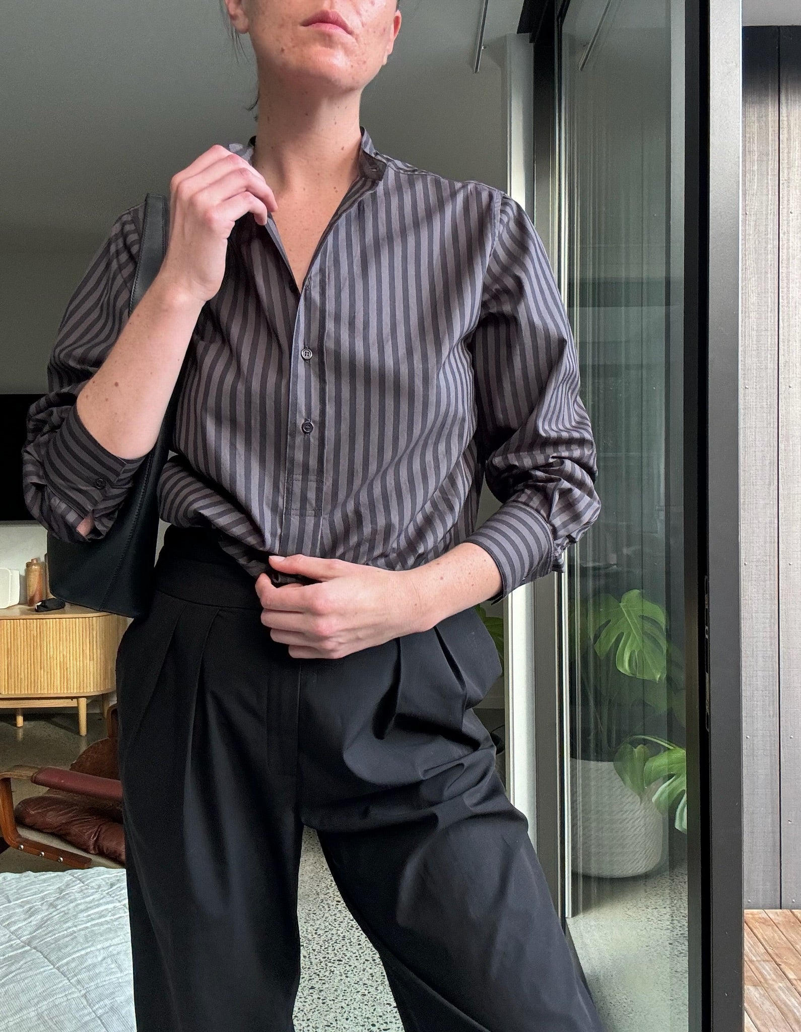 Penny Sage - Mason Shirt - Charcoal Stripe