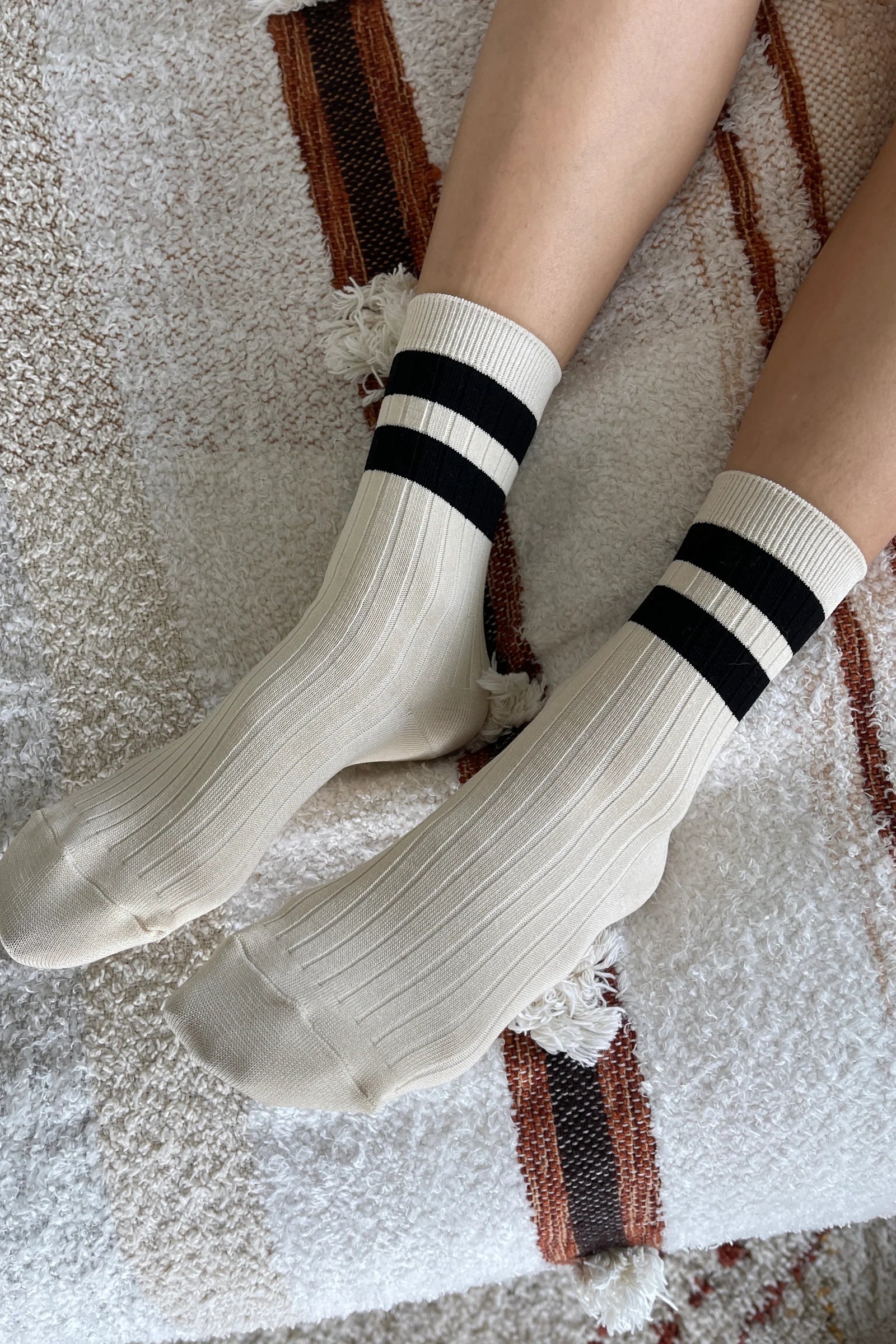 Le Bon Shoppe - Her Varsity Socks - Cream Black