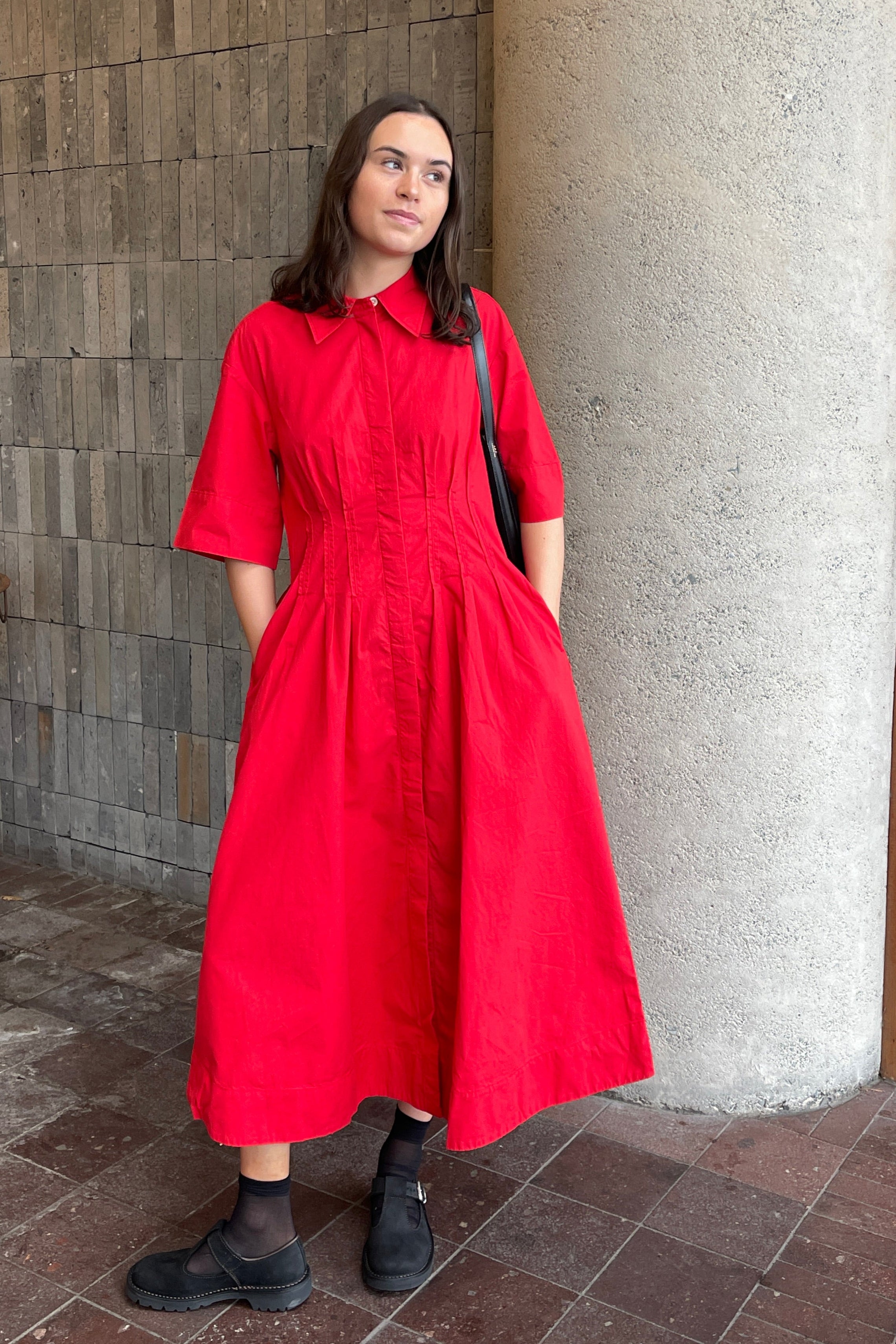 Toast - Pleated Cotton Linen Dress - Cardinal Red