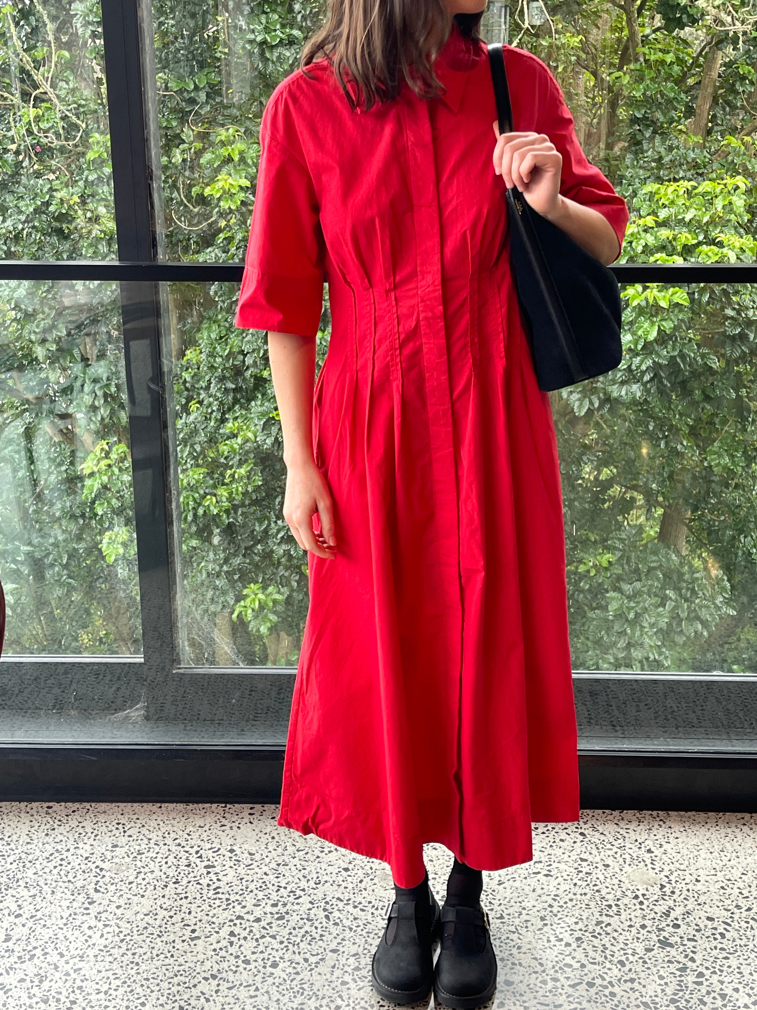 Toast - Pleated Cotton Linen Dress - Cardinal Red
