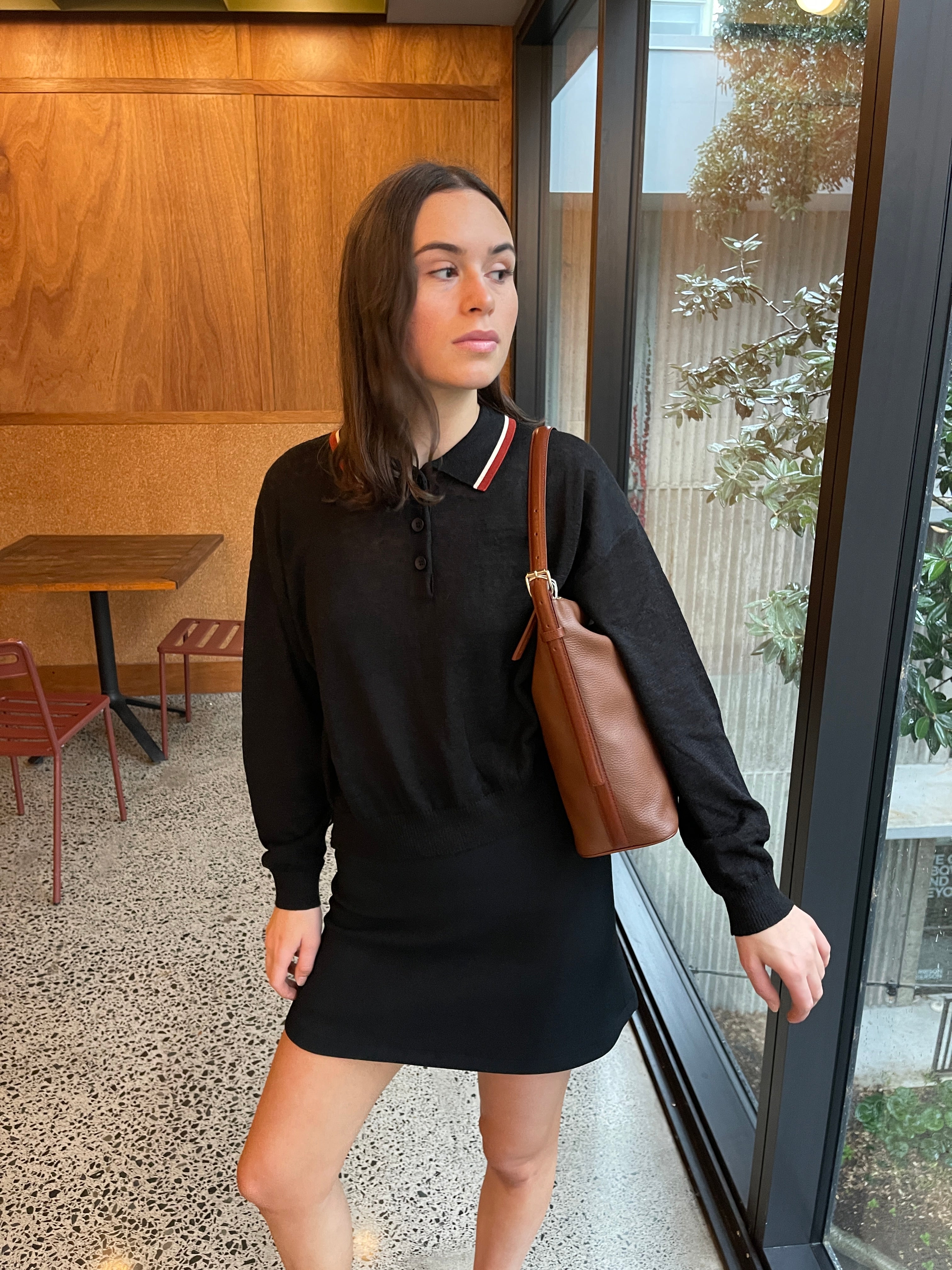 Rowie - Uma Linen Knit Polo Top - Noir