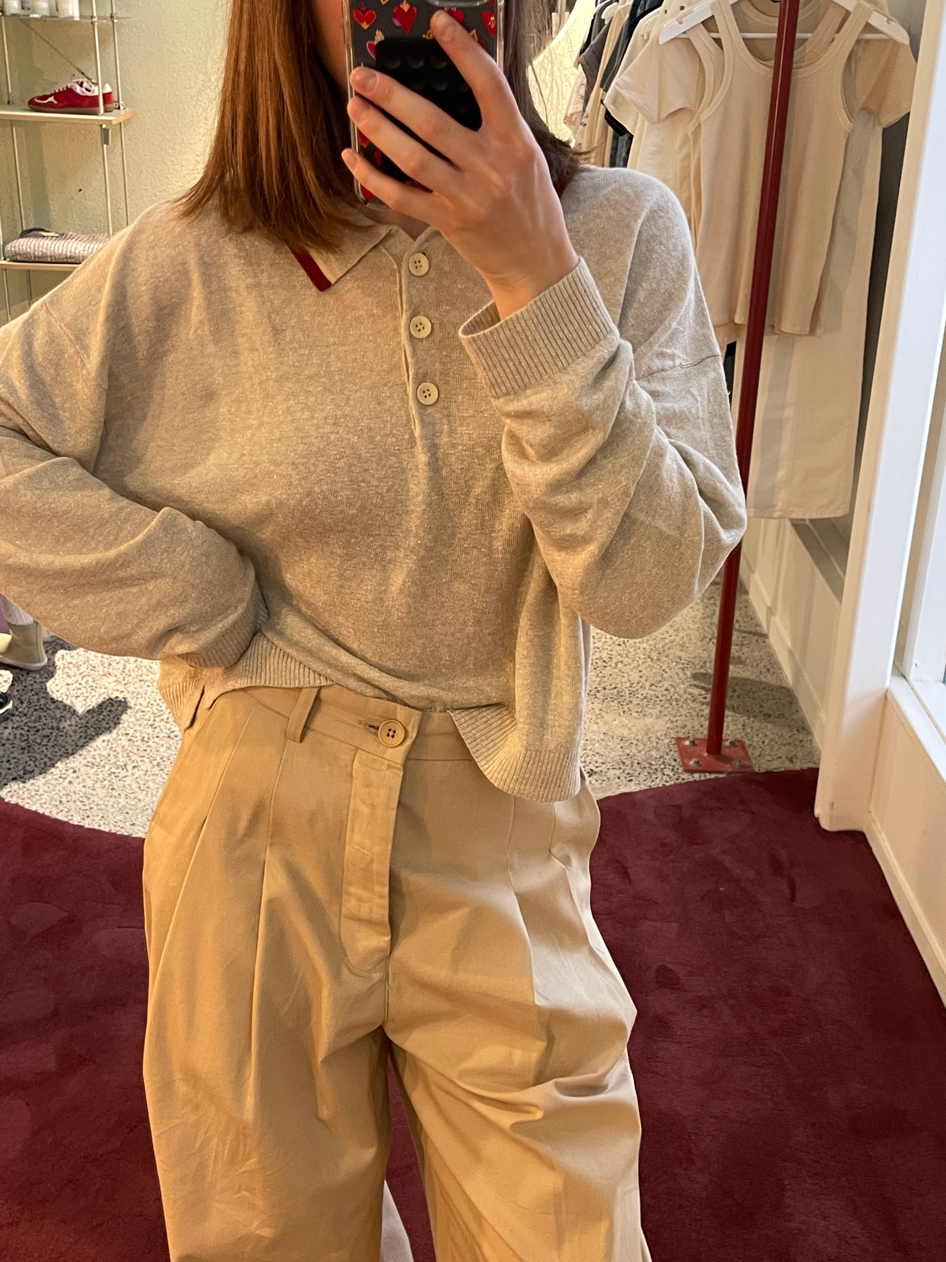 Rowie - Uma Linen Knit Polo Top - Oat Marle