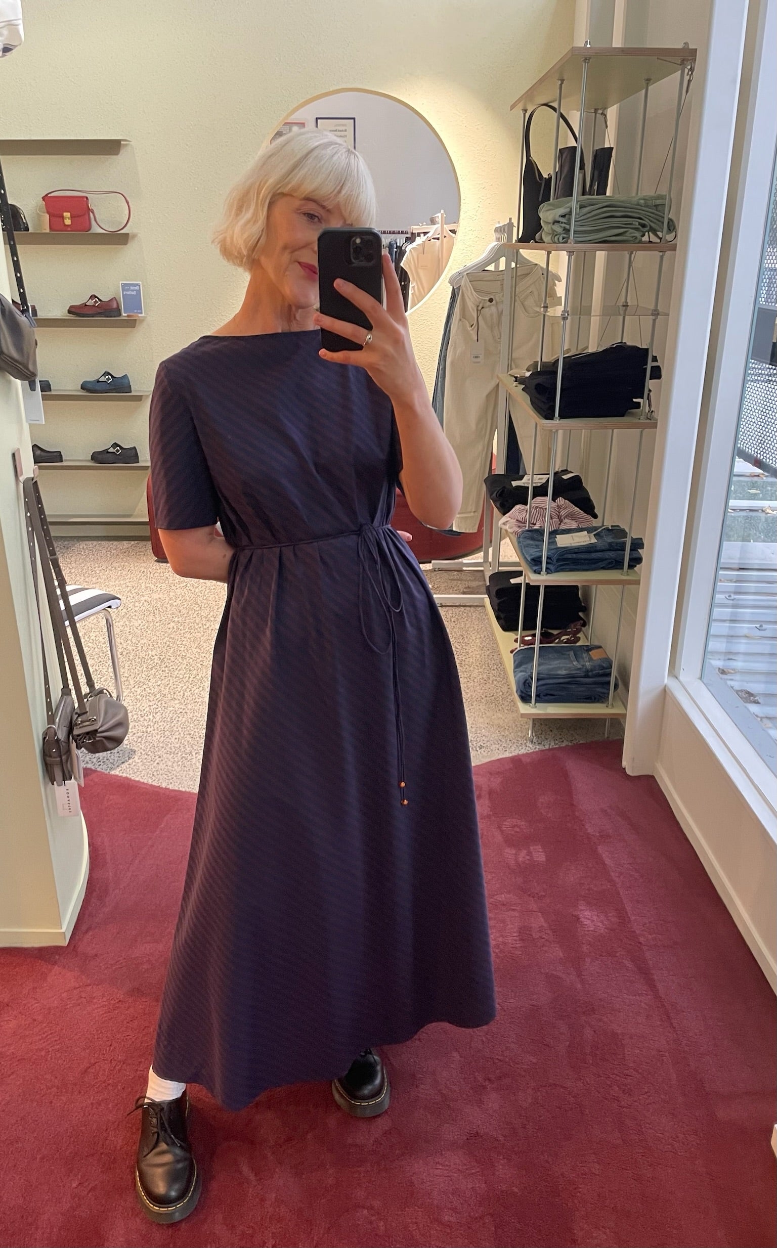 Penny Sage - Tempo Dress - Oxford Plum Stripe