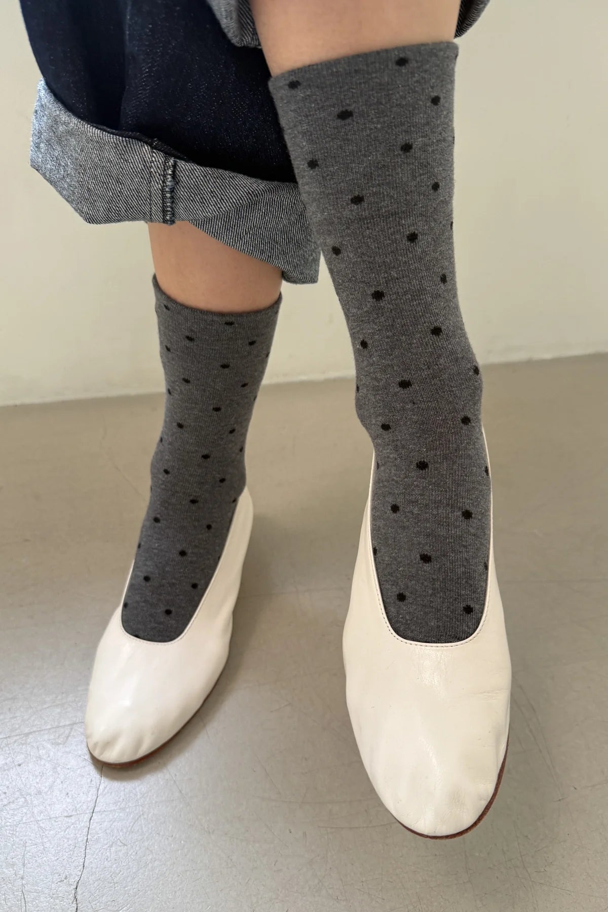 Le Bon Shoppe - Sneaker Socks - Charcoal Polka Dot