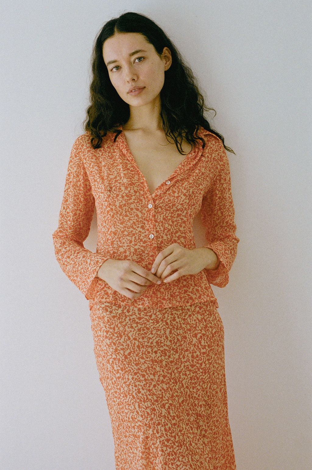 Dominique Healy - Ivy Shirt - Orange Floral Silk