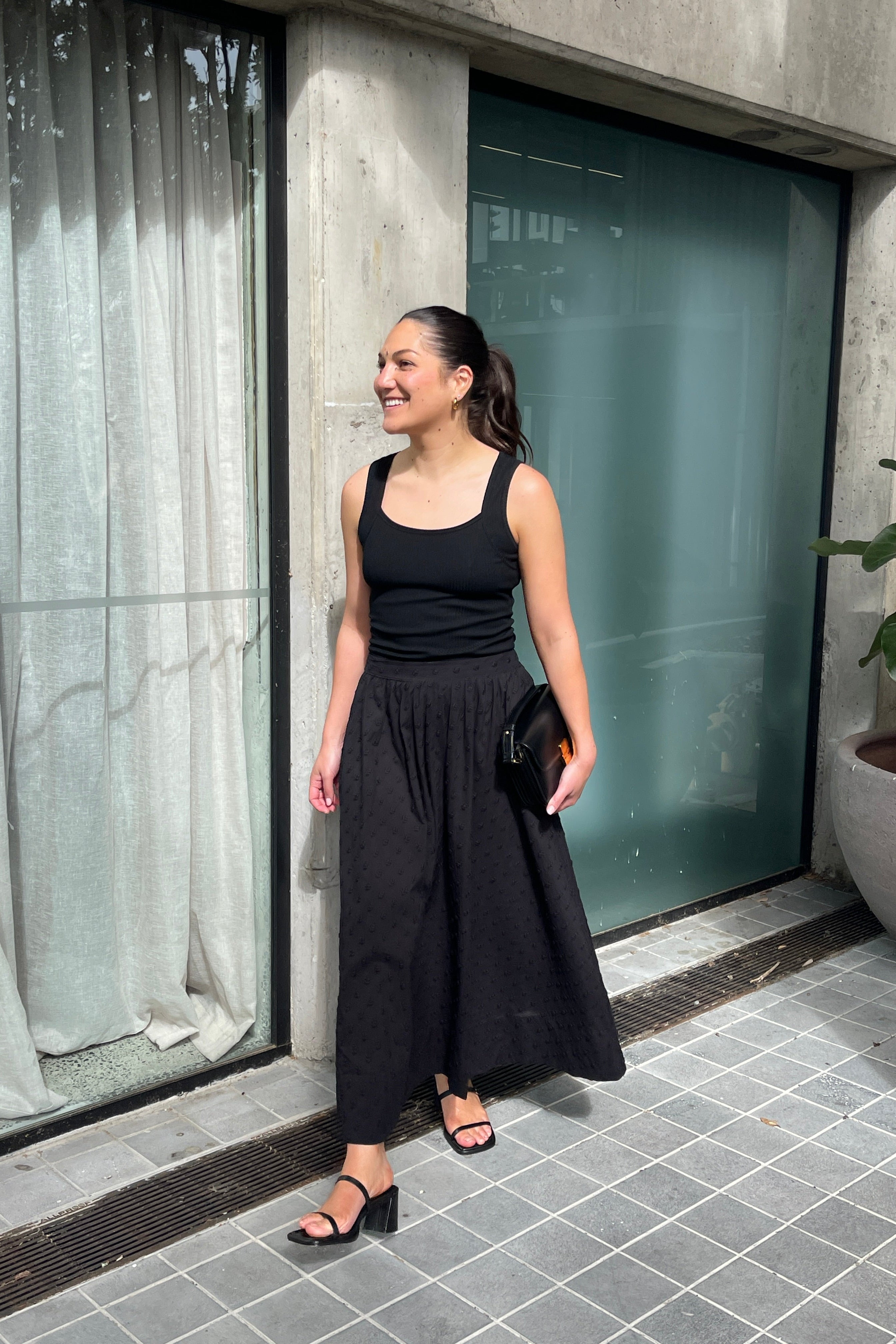 Annie - Rue Skirt - Black Embroidered Spot