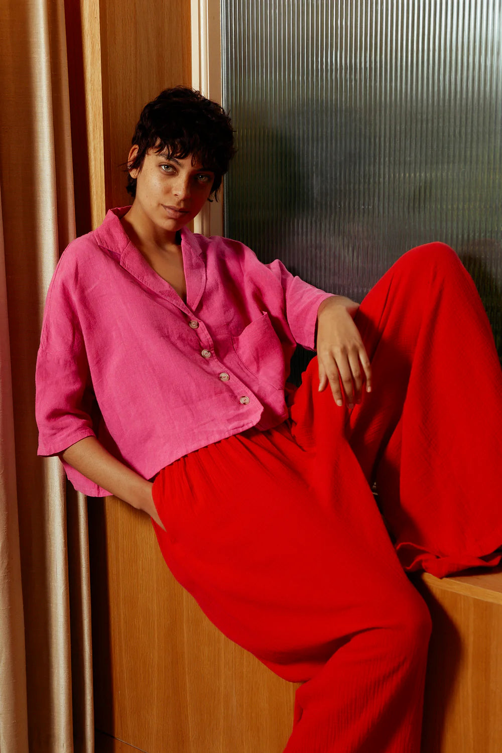 LAST ONE | L.F. Markey - Maxim Linen Shirt - Fuchsia