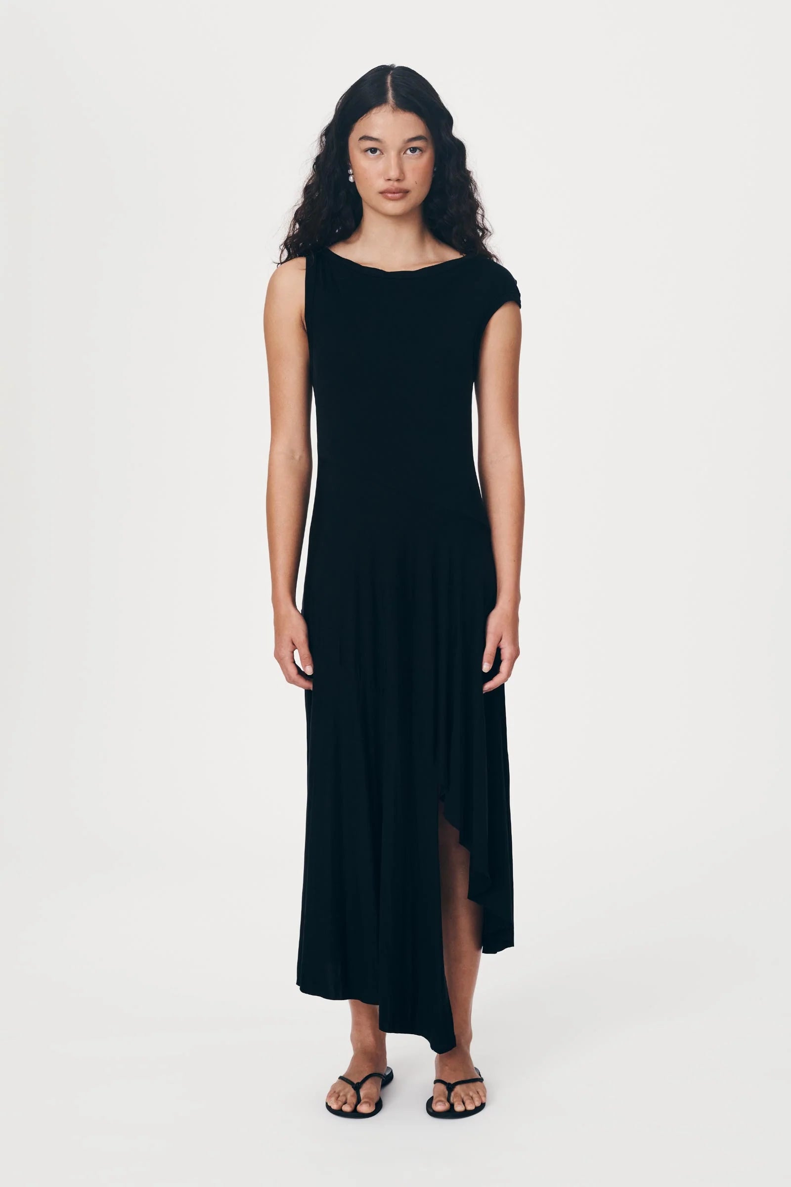 ROWIE - Lorna Drape Midi Dress - Noir
