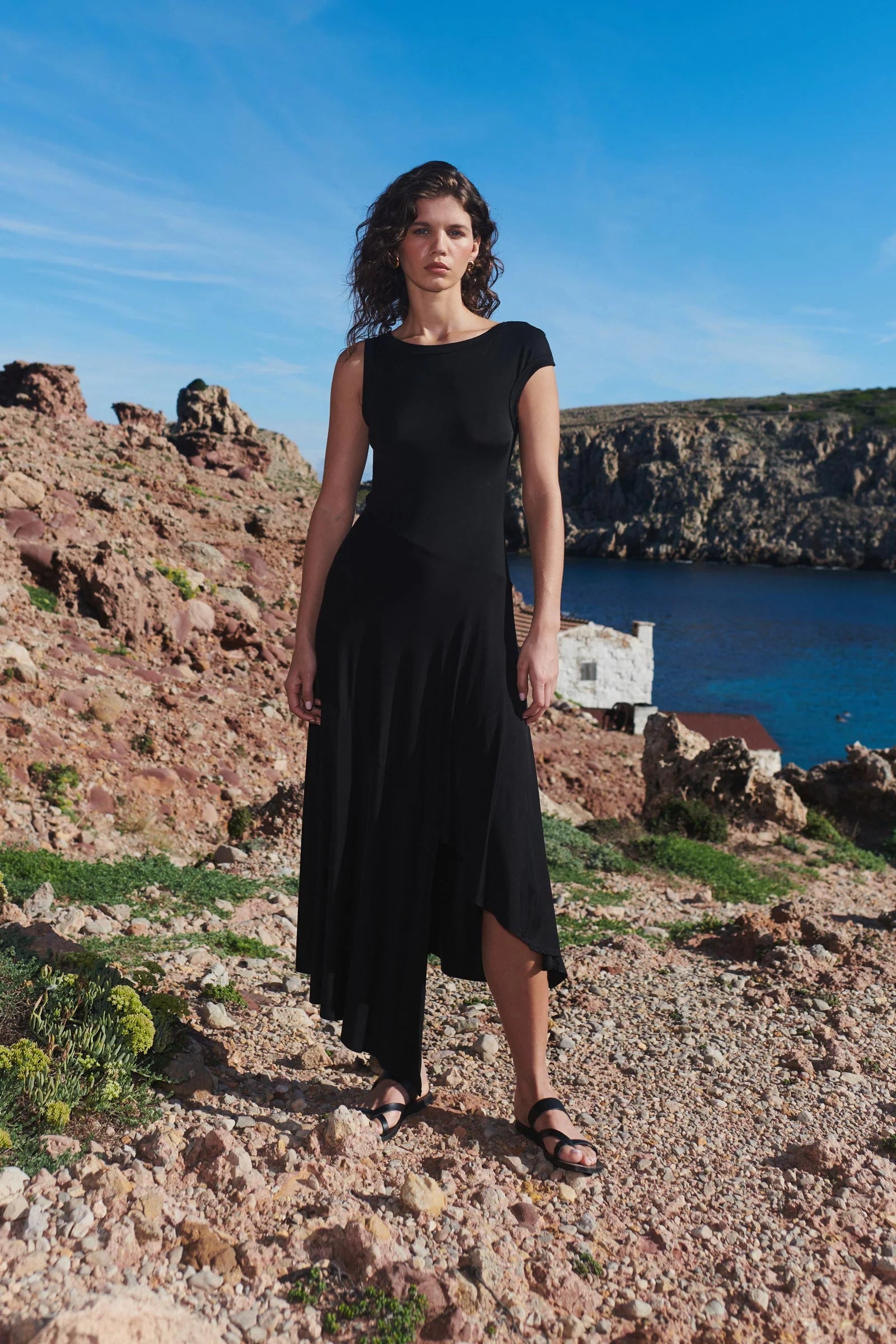 ROWIE - Lorna Drape Midi Dress - Noir