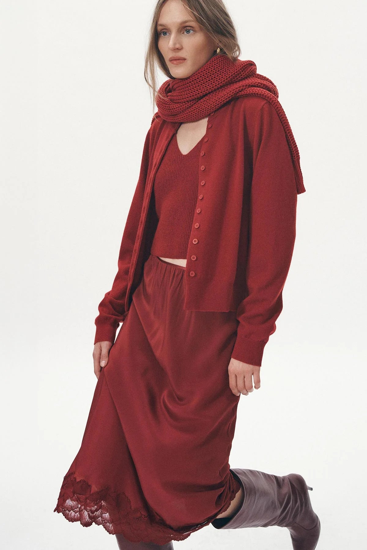 ROWIE - Maeve Merino Knit Cardigan - Rust Red