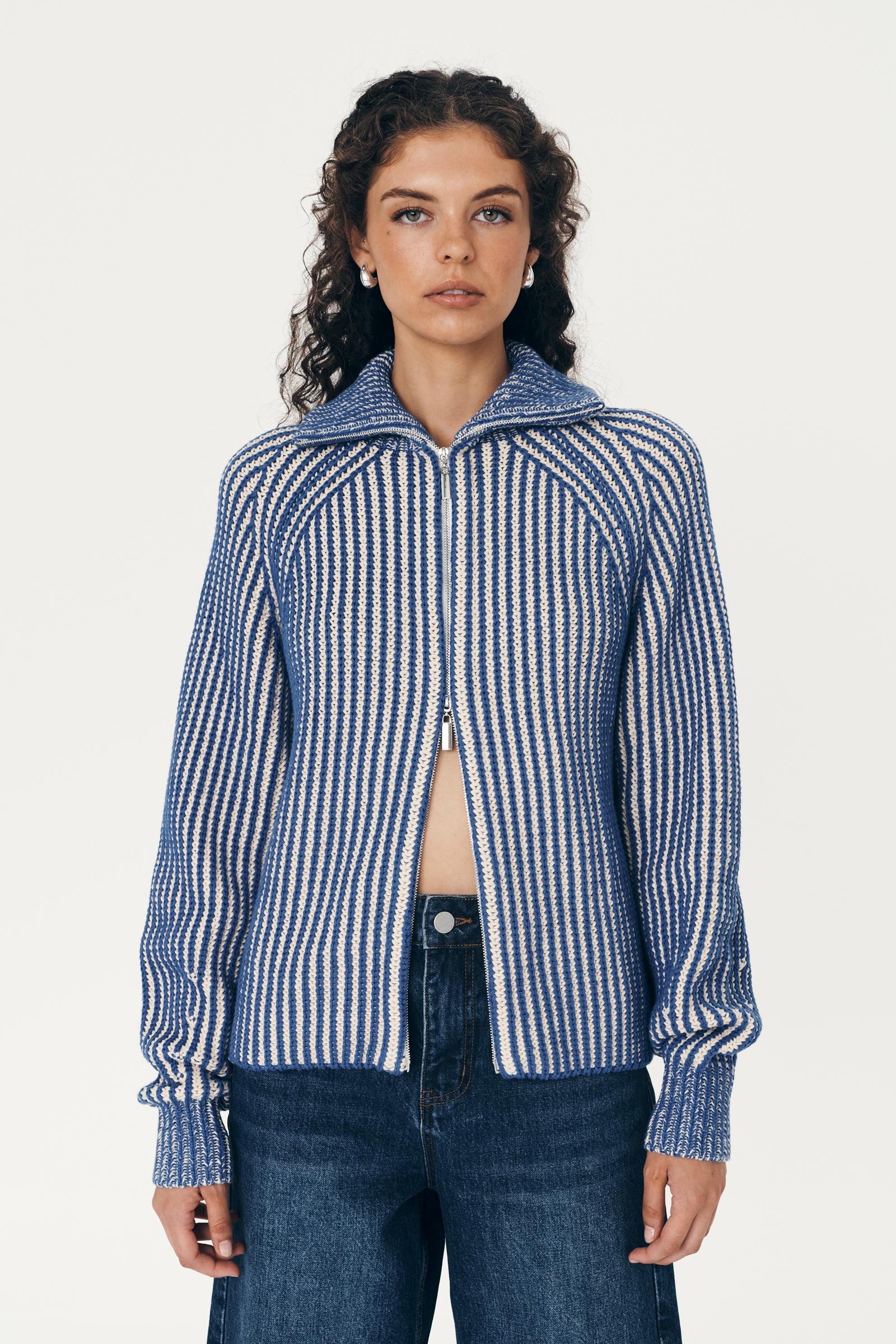 ROWIE - Markus Zip Knit Cardigan - Cobalt Creme