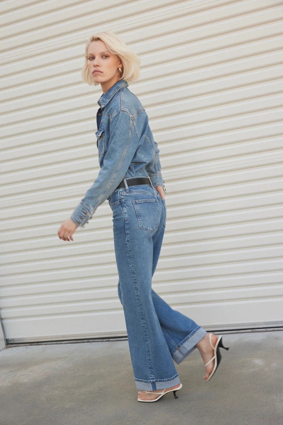Outland Denim - Mia Cuffed Mid Wide Long Jean - Meridian Mid Blue