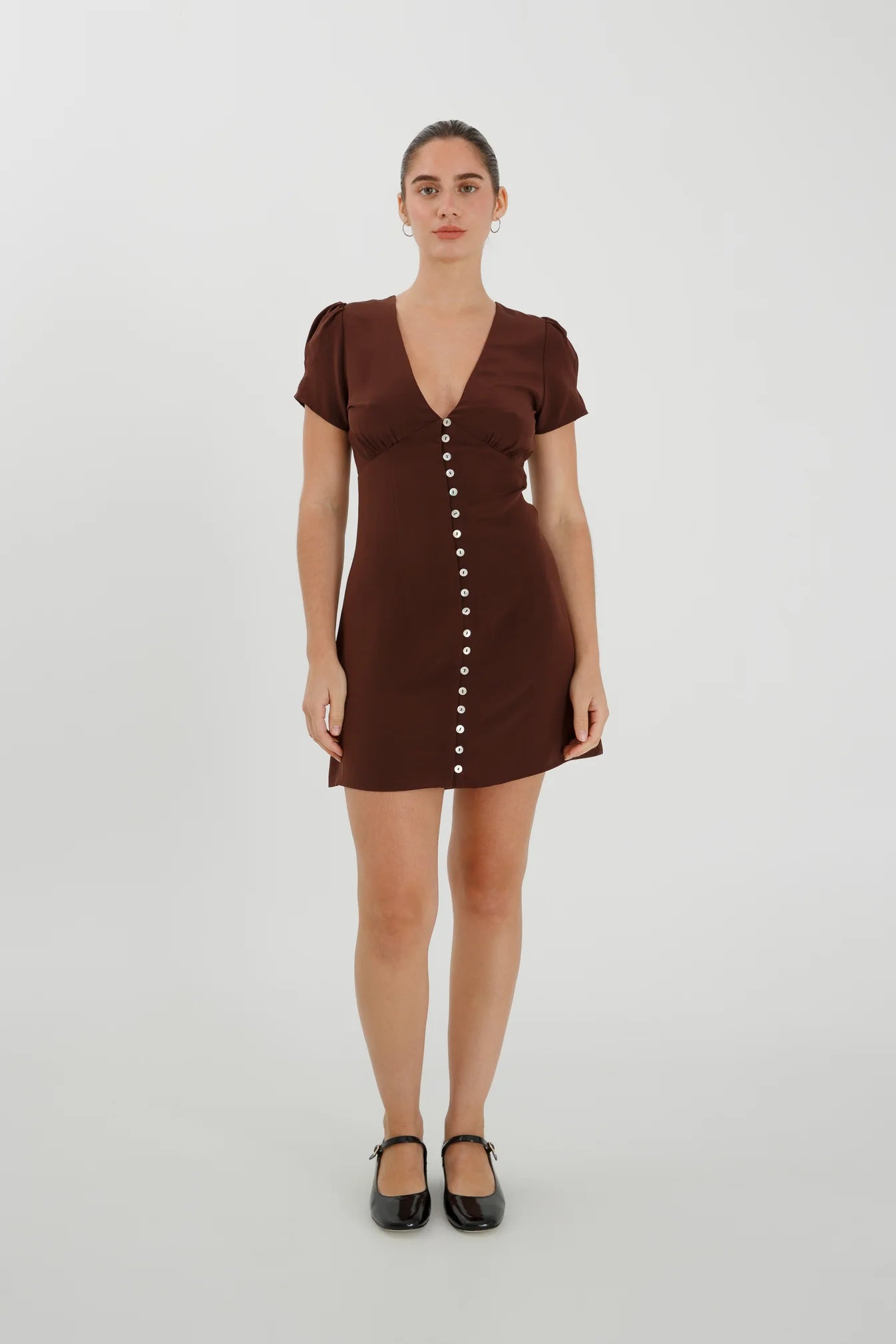 Olga Joan - Cap-Sleeve Mini Dress Ciocco