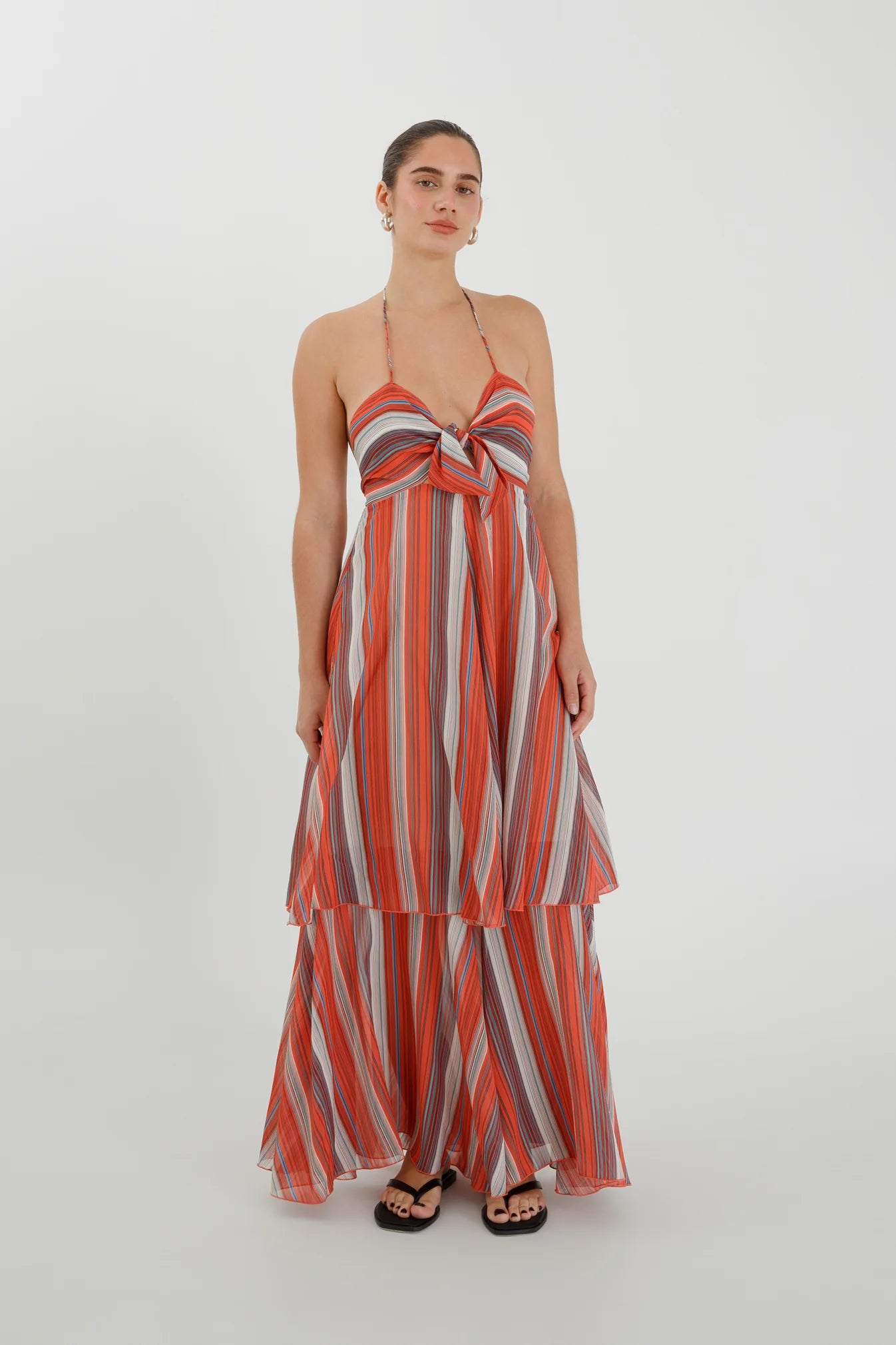 Olga Joan - Tie Front Tiered Dress - Corallo