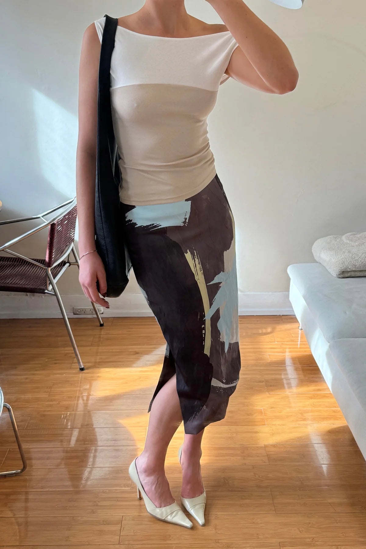 Olga Joan - Asym Bardot Top - Latte