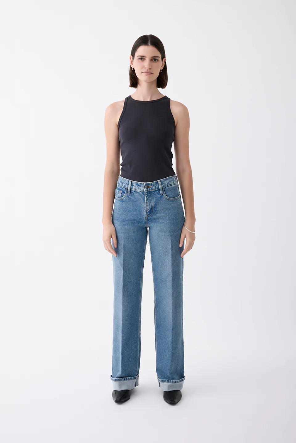 Outland Denim - Mia Cuffed Mid Wide Long Jean - Meridian Mid Blue