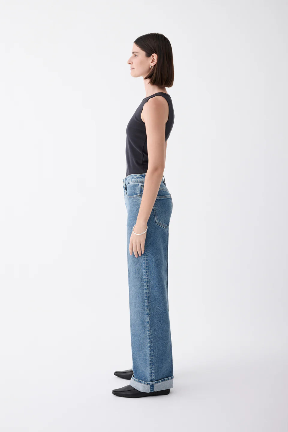 Outland Denim - Mia Cuffed Mid Wide Long Jean - Meridian Mid Blue