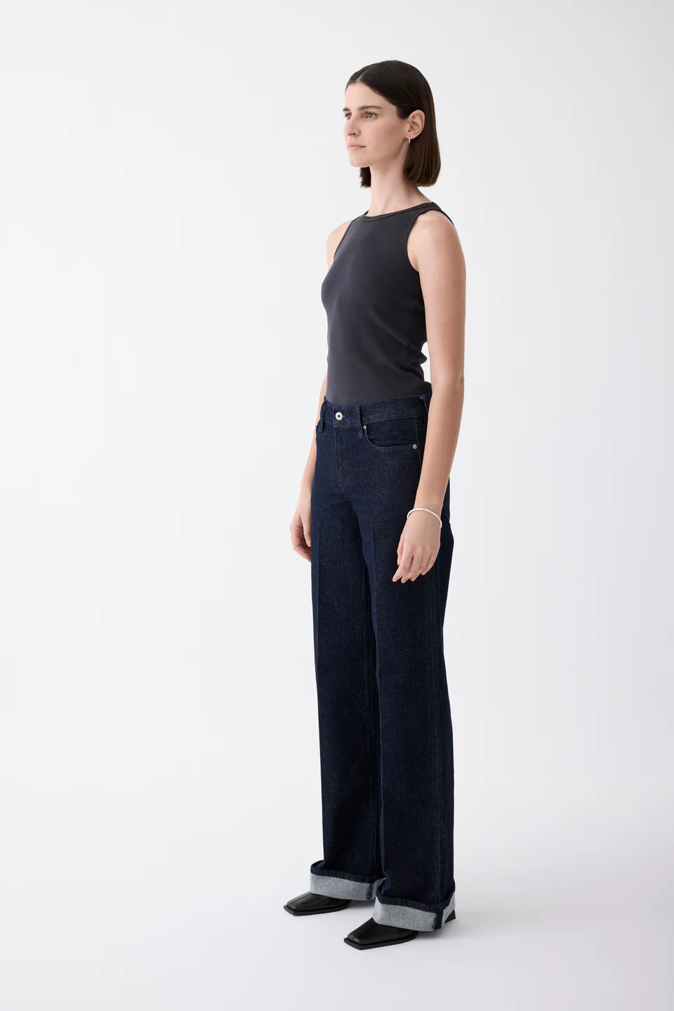 Outland Denim - Mia Cuffed Mid Wide Long Jean - Rinse