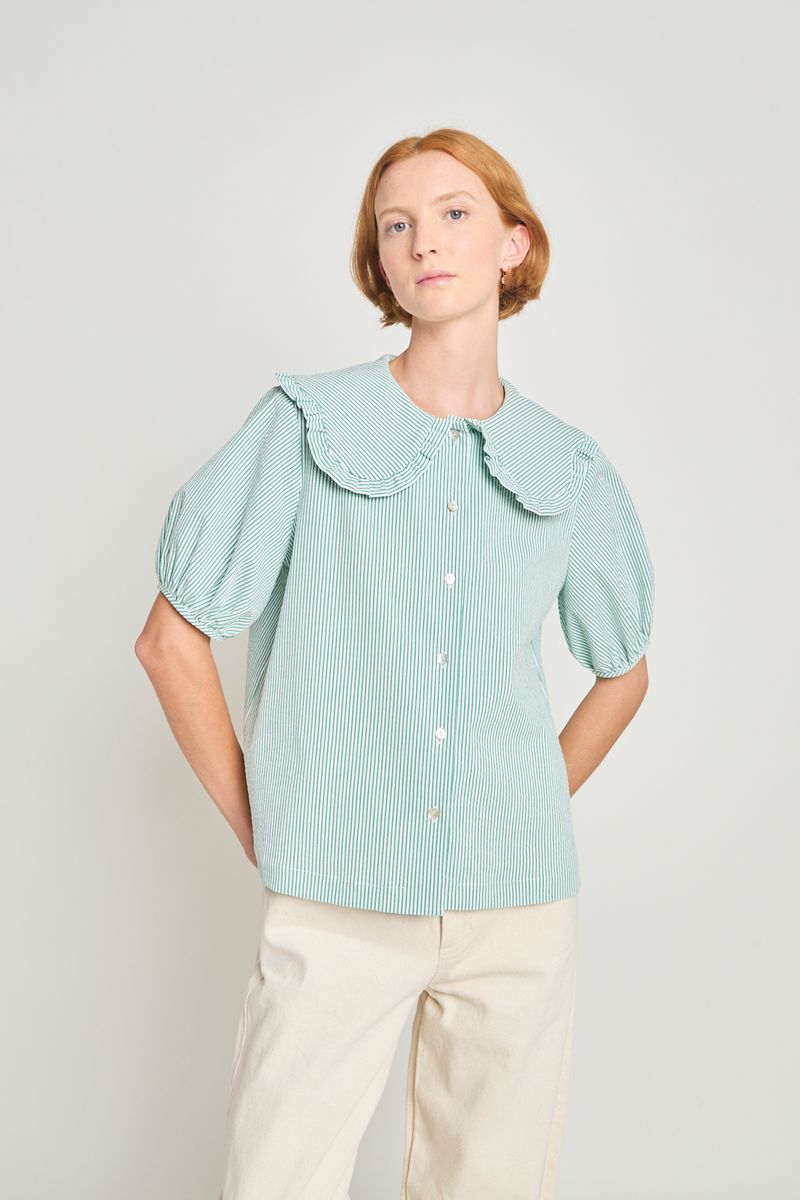 Twenty Seven Names - The Uncanny Blouse - Jade Seersucker