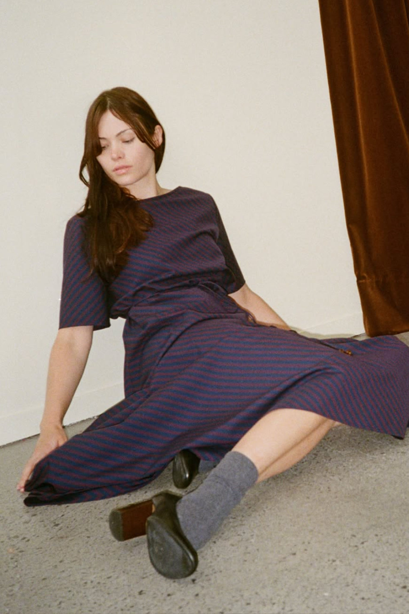 Penny Sage - Tempo Dress - Oxford Plum Stripe