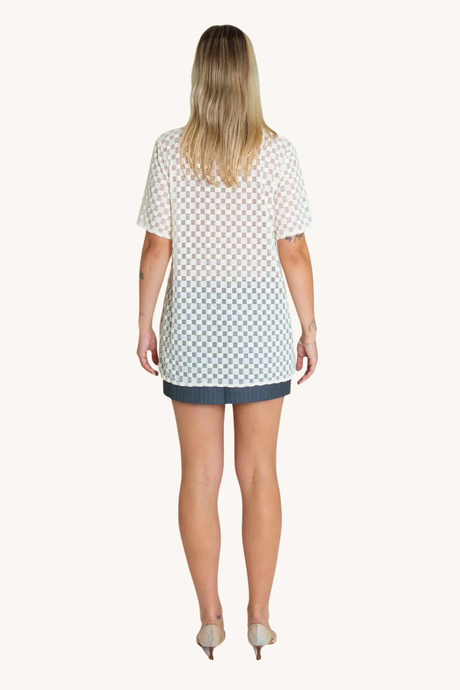 LAST ONE | Find Me Now - Harmony Checkered Mesh Button Down - White Noise