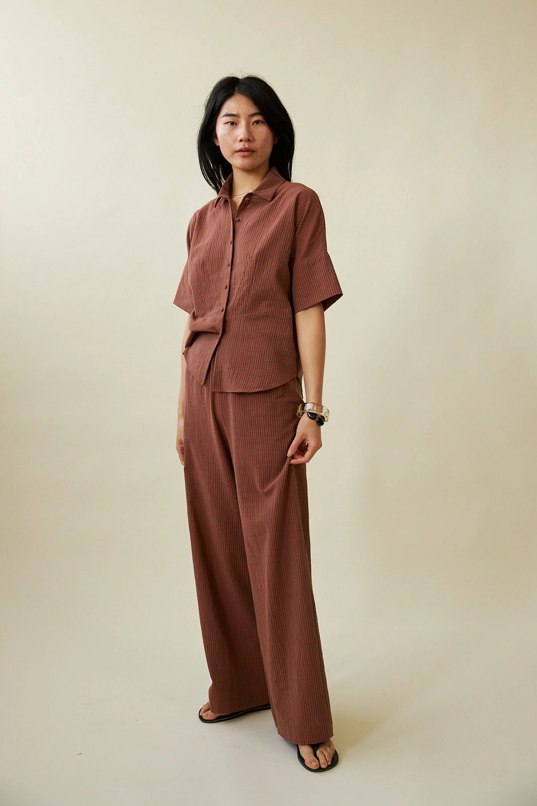 Penny Sage - Beachy Shirt - Fig & Cinnamon Stripe