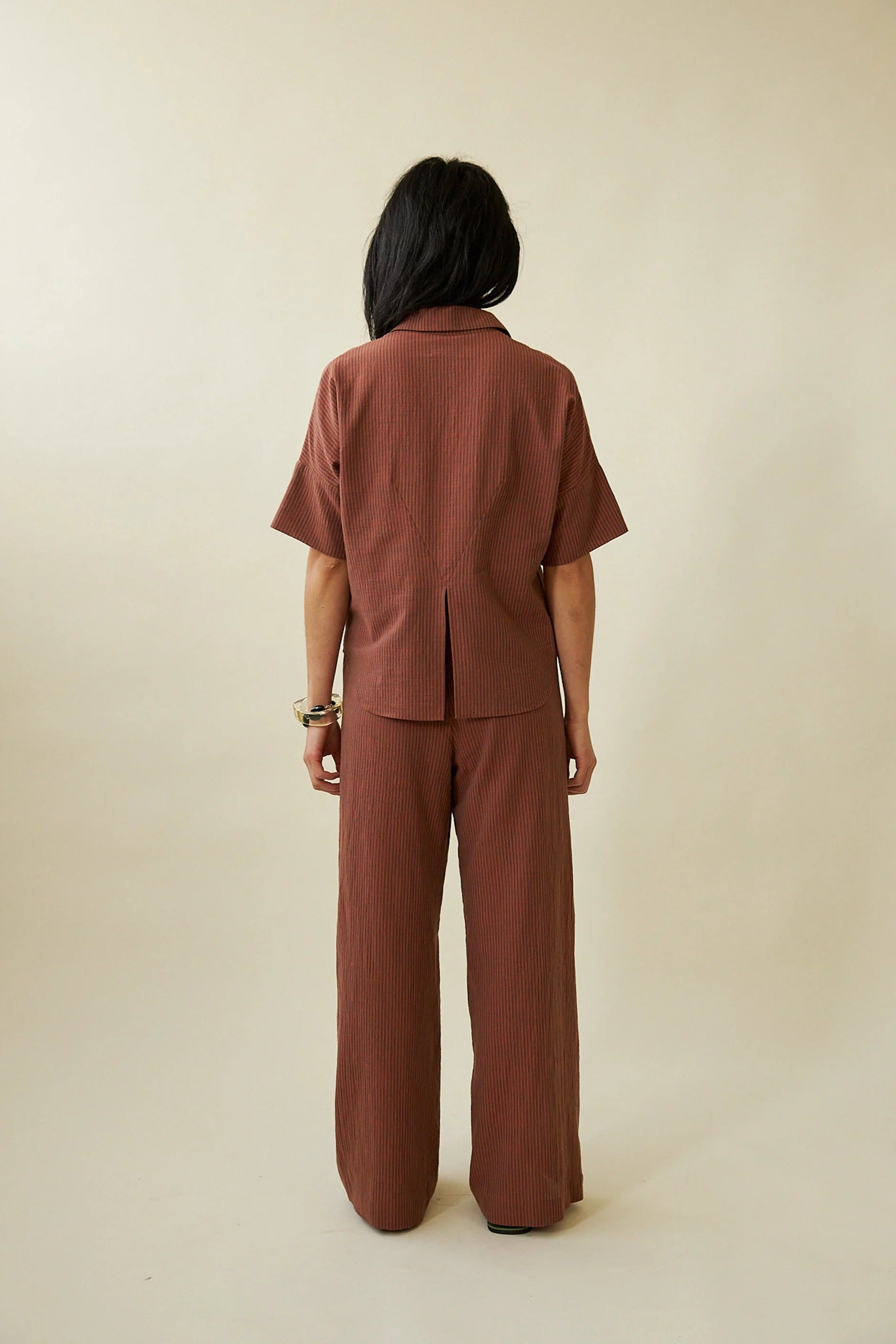 Penny Sage - Beachy Shirt - Fig & Cinnamon Stripe