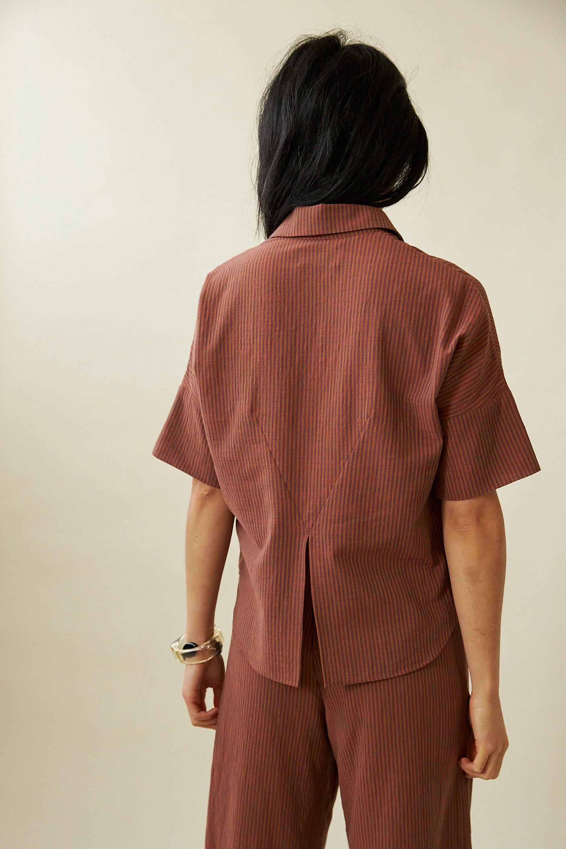Penny Sage - Beachy Shirt - Fig & Cinnamon Stripe