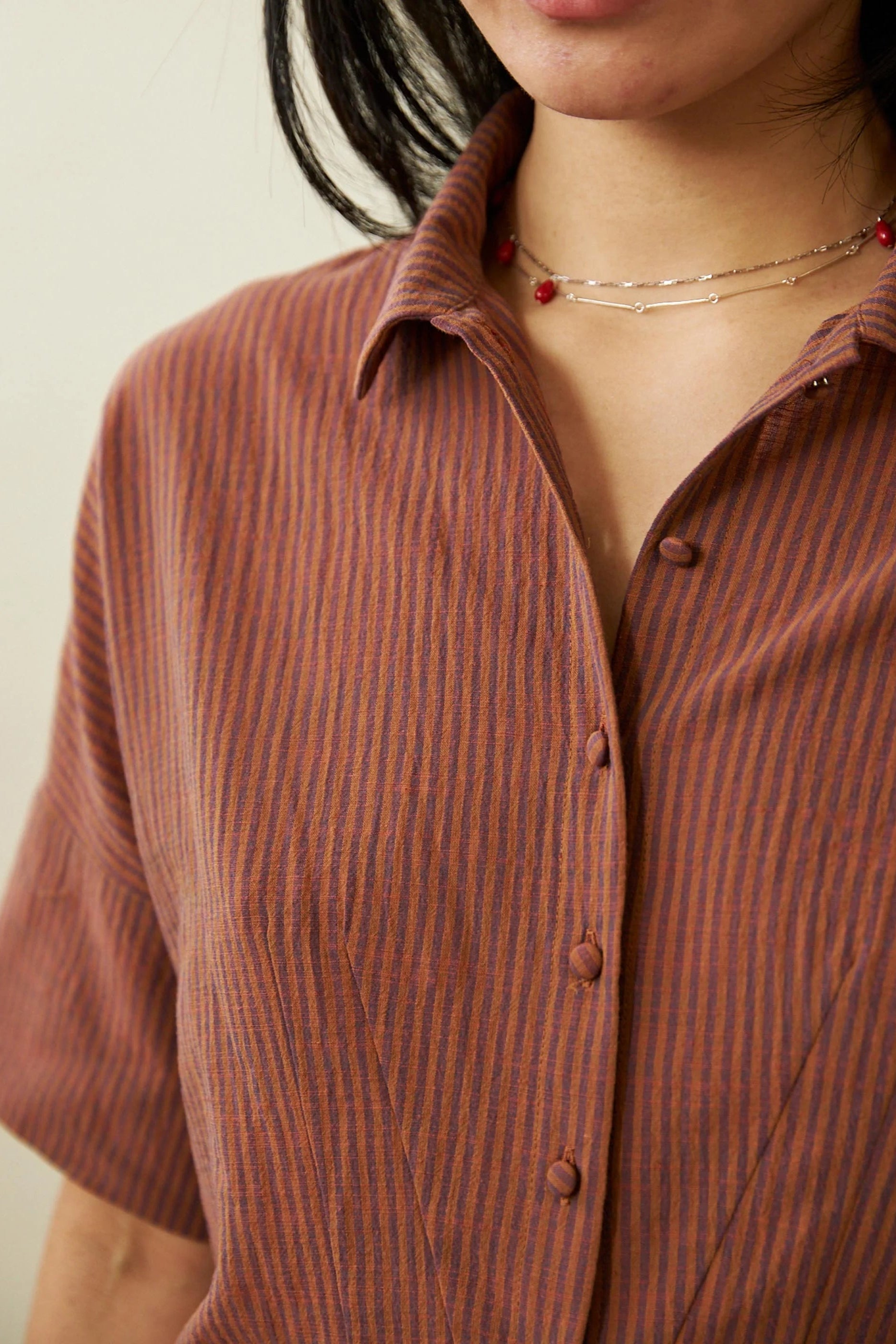 Penny Sage - Beachy Shirt - Fig & Cinnamon Stripe