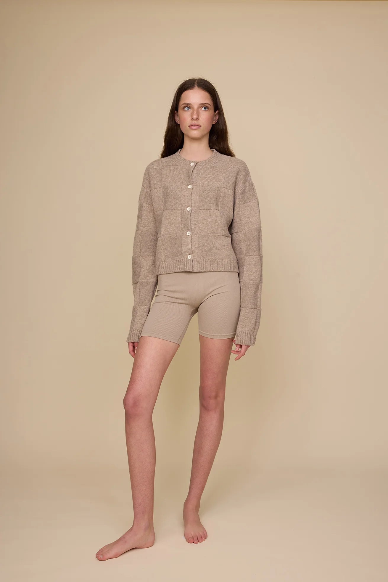 Pharlain - Squares Cardi - Latte Sparkle