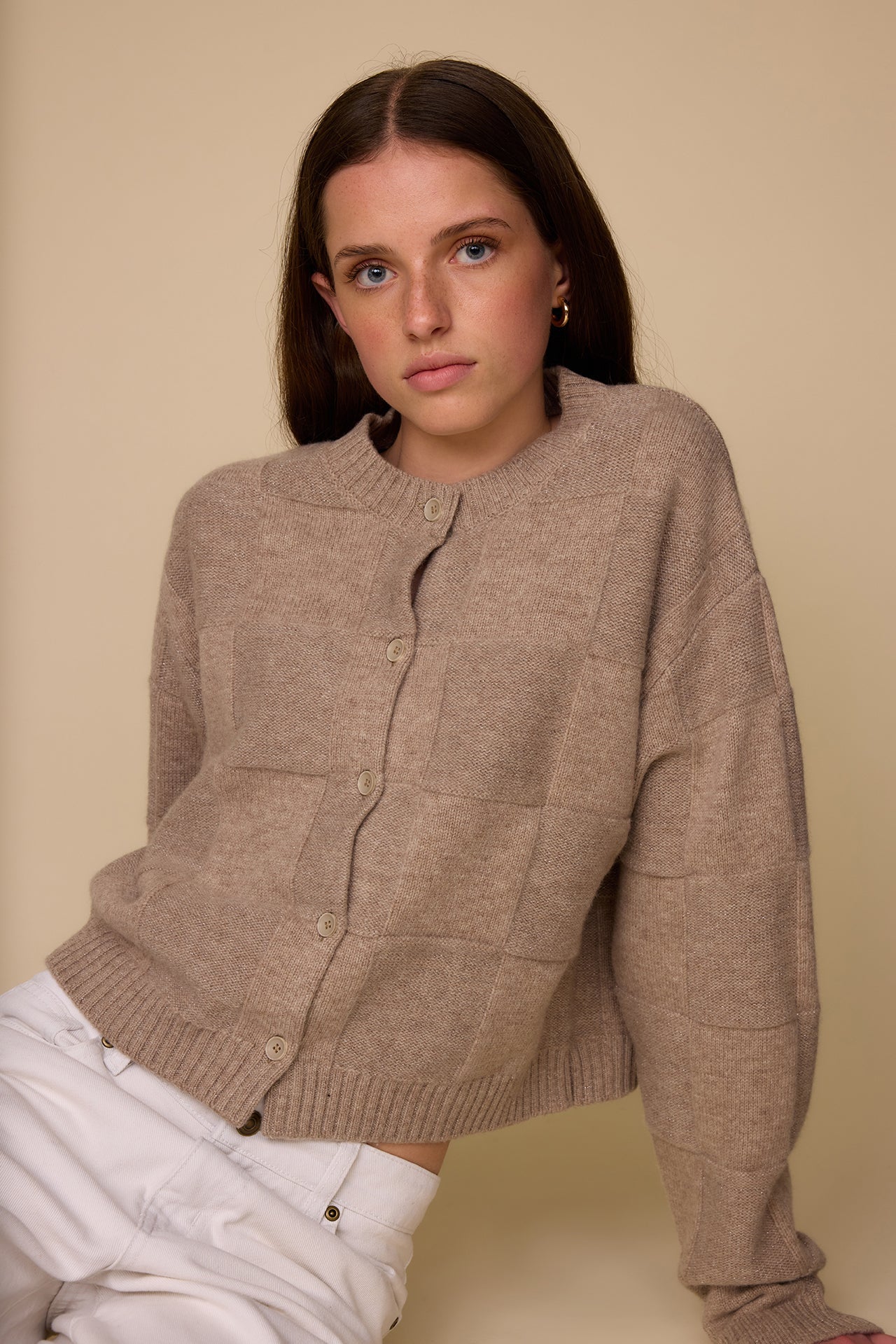 Pharlain - Squares Cardi - Latte Sparkle