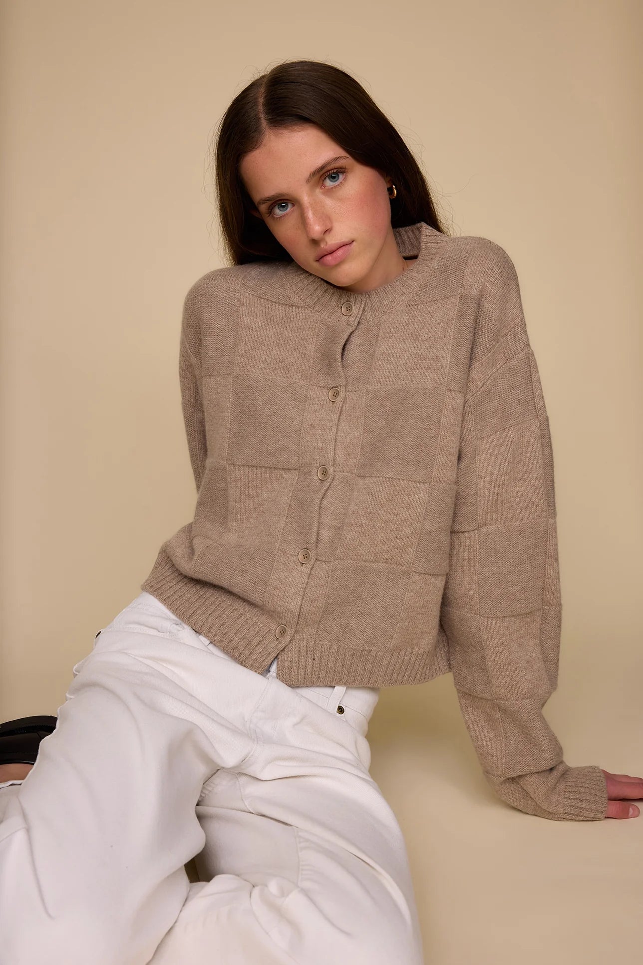 Pharlain - Squares Cardi - Latte Sparkle