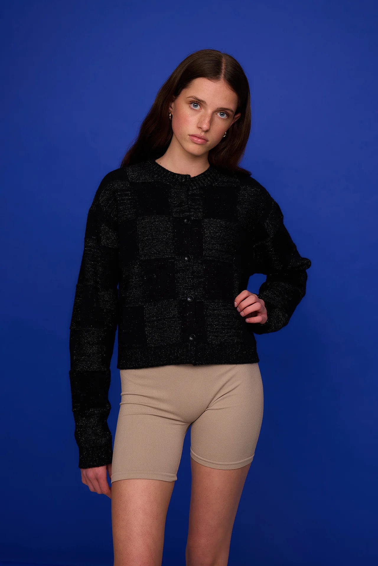 Pharlain - Squares Cardi - Black Sparkle