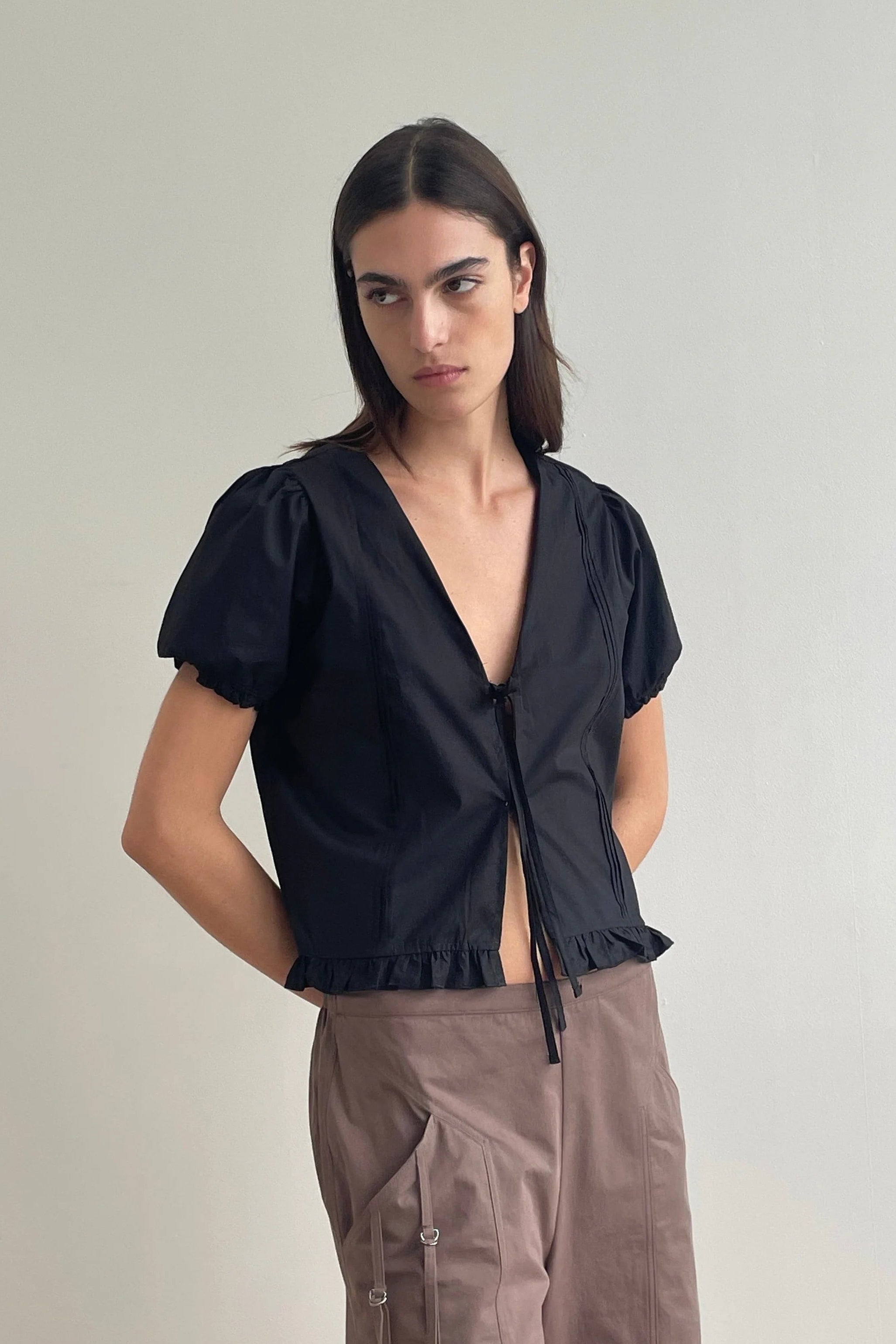 Deiji Studios - Pintuck Top - Bone Check