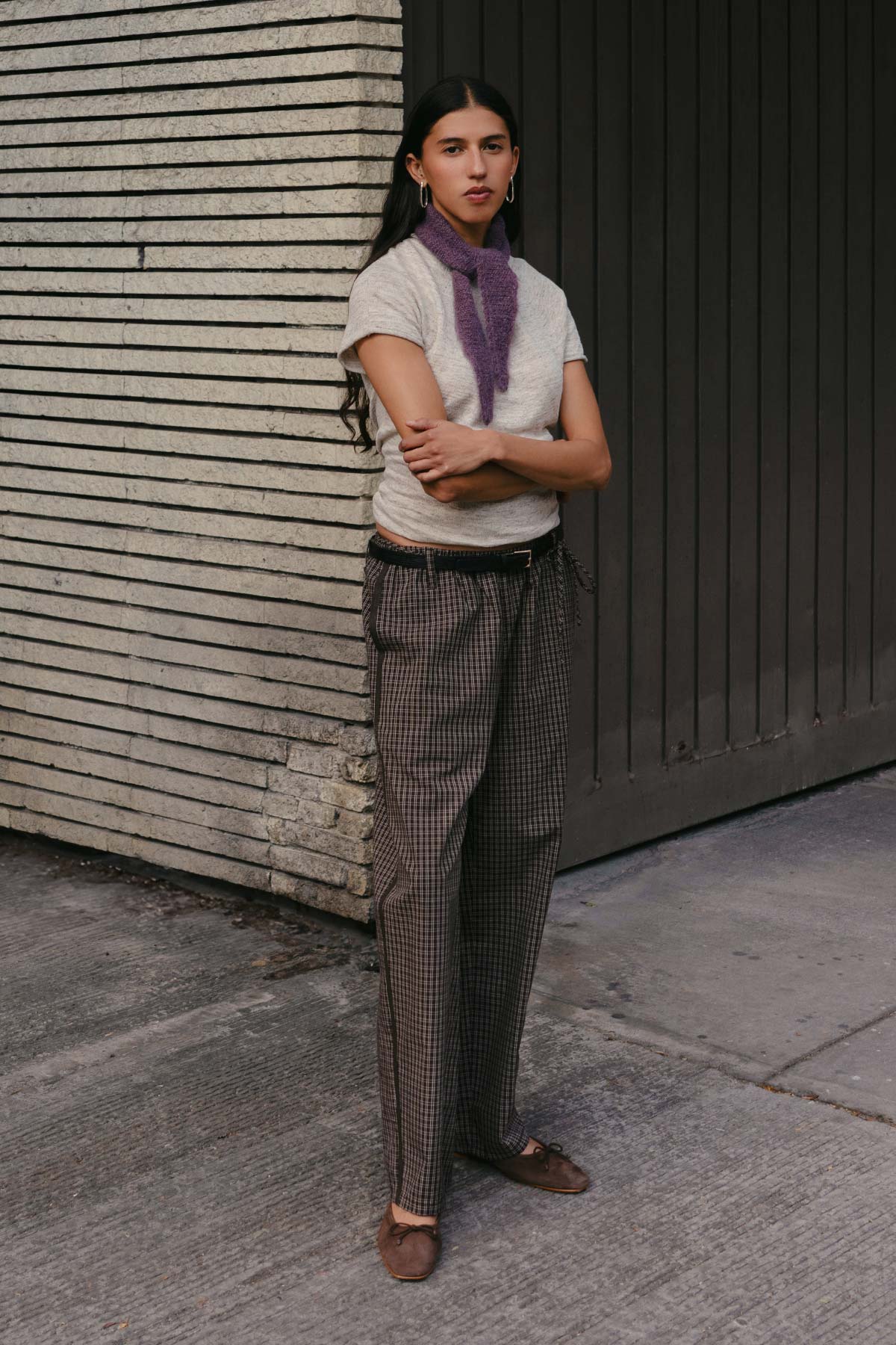 ROWIE - Noa Knit Neckerchief Scarf - Aubergine Marle