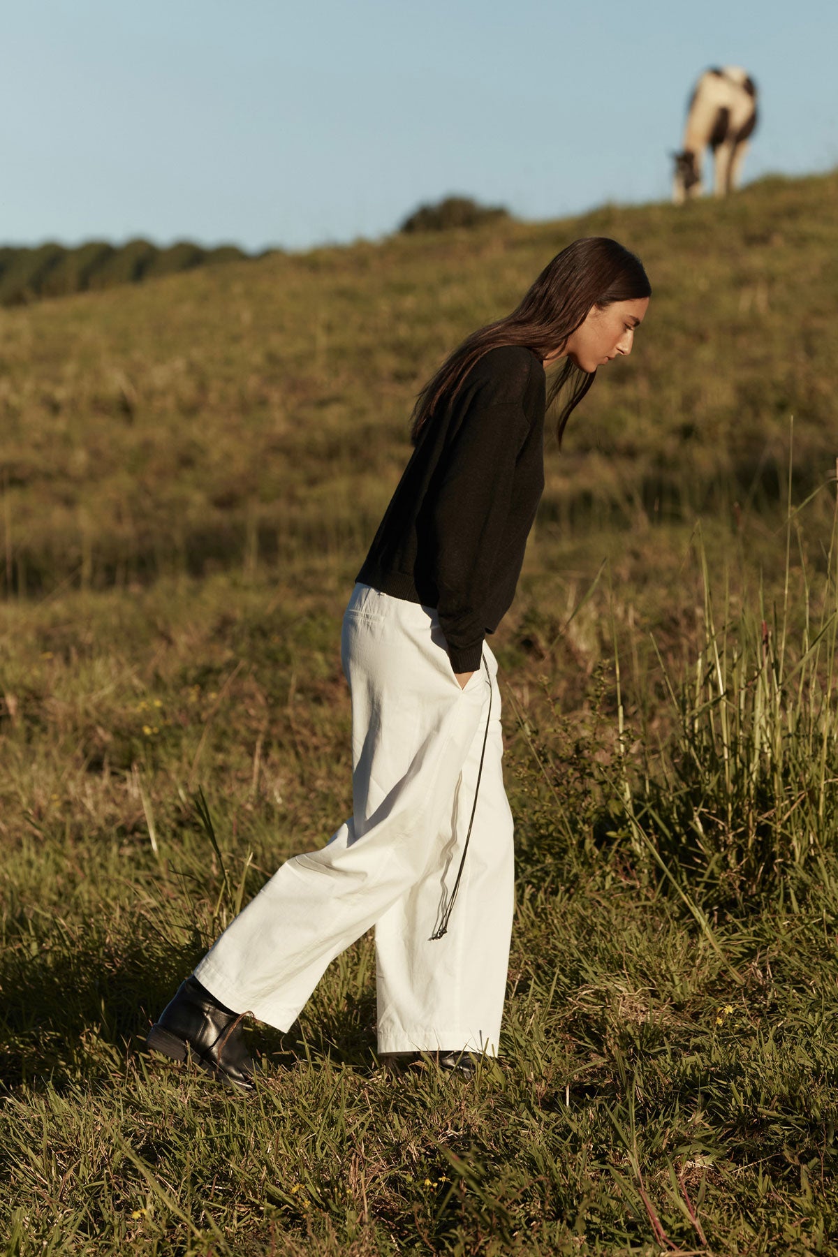 Rowie - Uma Linen Knit Polo Top - Noir