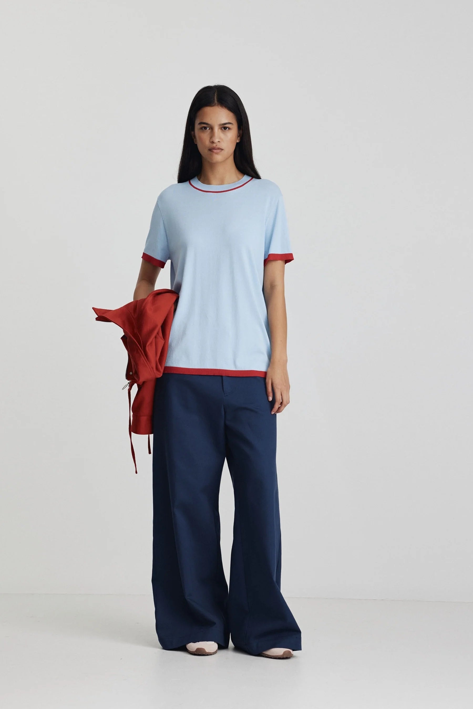Ricochet - Florent Knit Tee - Ice + Bright Red