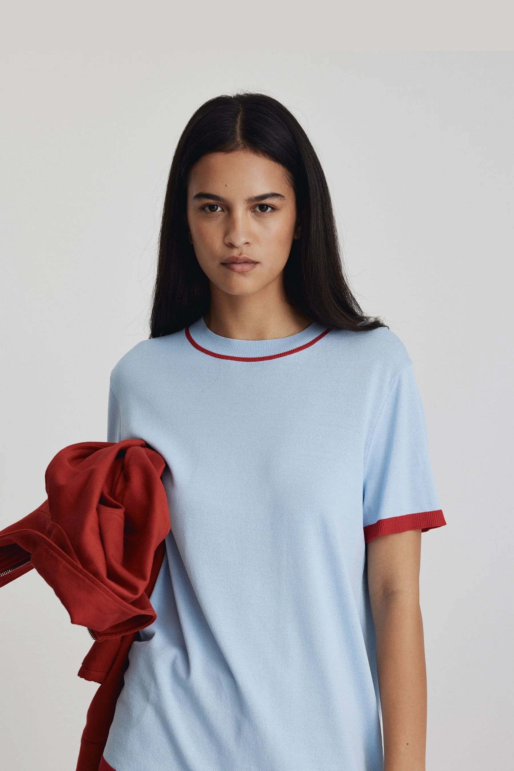 Ricochet - Florent Knit Tee - Ice + Bright Red