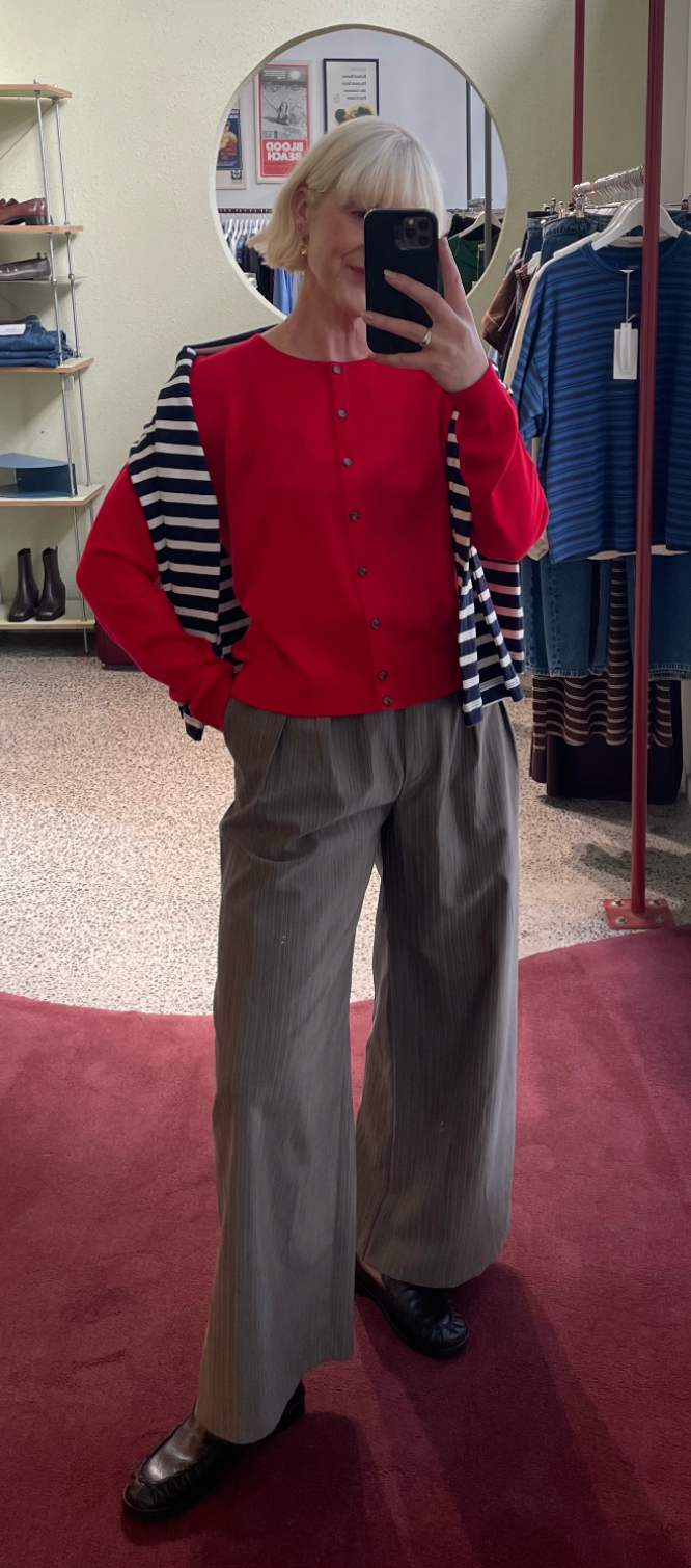 Annie - Soft Tailored Trouser - Stone Stripe