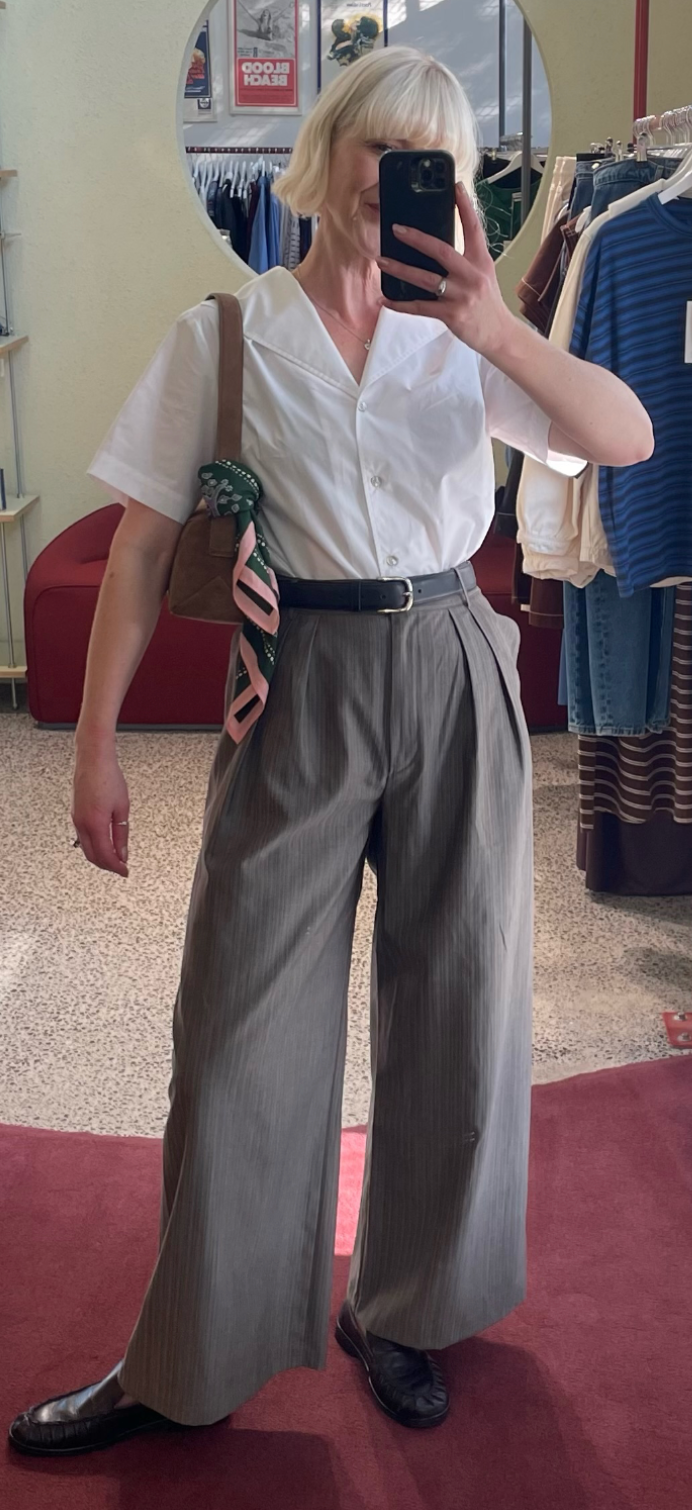 Annie - Soft Tailored Trouser - Stone Stripe