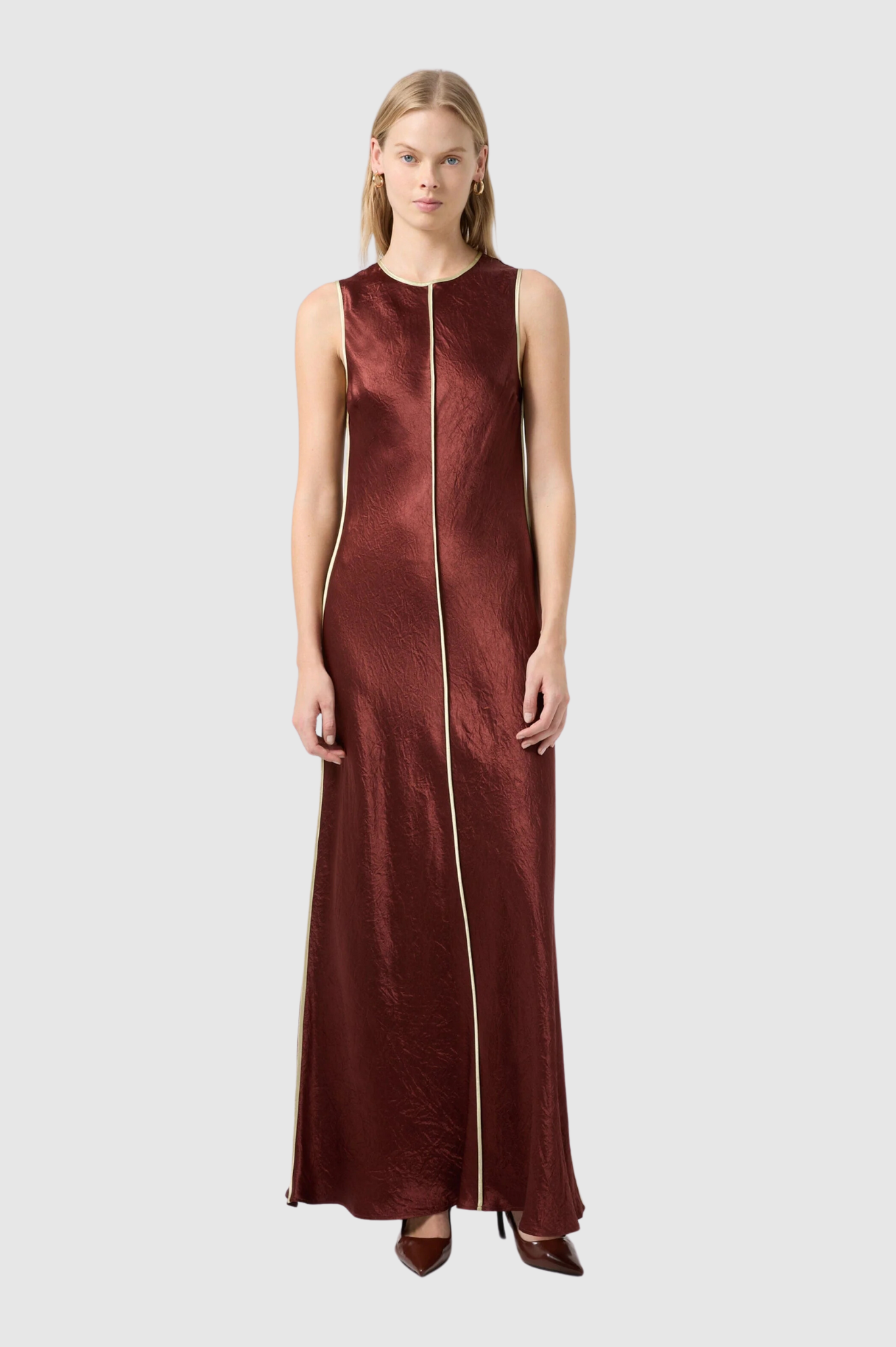 LAST ONE | Third Form - Crush Contrast Bind Maxi Tank Dress - Shiraz/Apple
