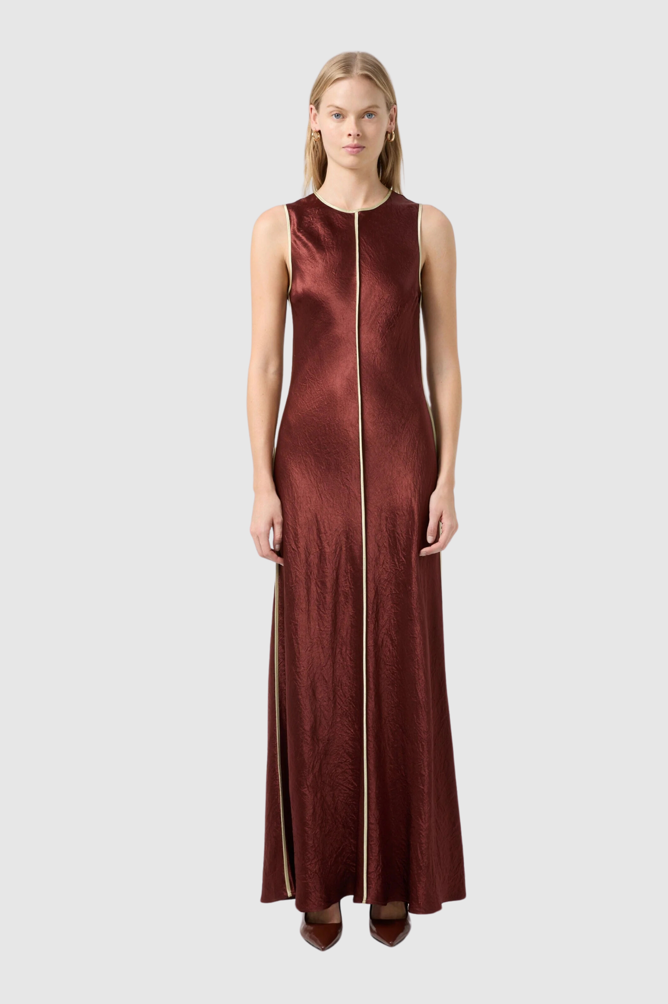 LAST ONE | Third Form - Crush Contrast Bind Maxi Tank Dress - Shiraz/Apple