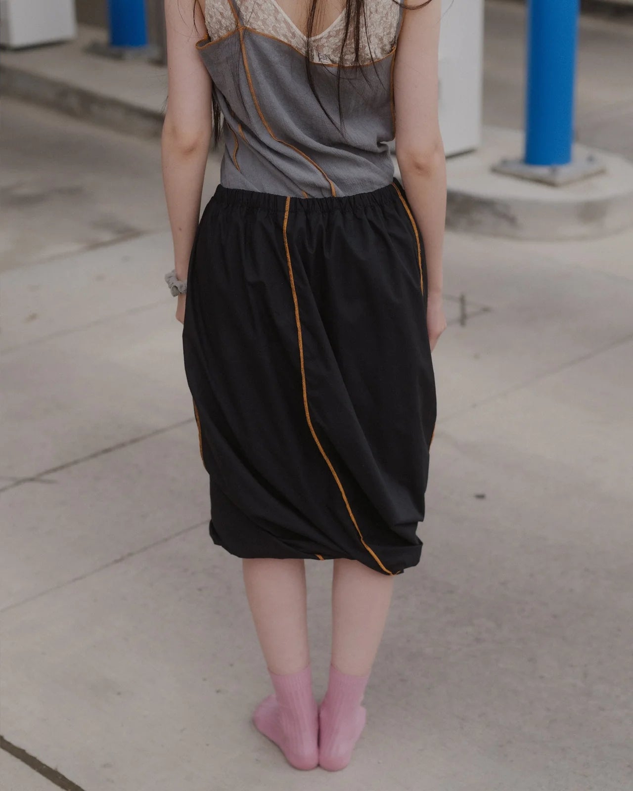 Baserange - Turn Skirt - Organic Cotton Poplin - Black/Yellow