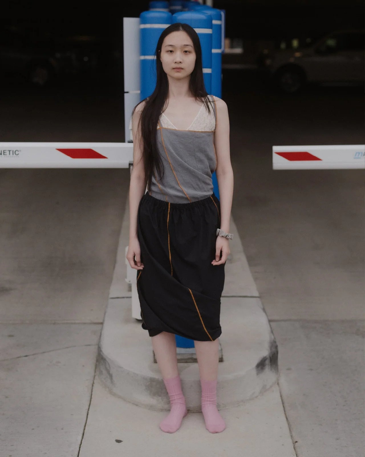 Baserange - Turn Skirt - Organic Cotton Poplin - Black/Yellow