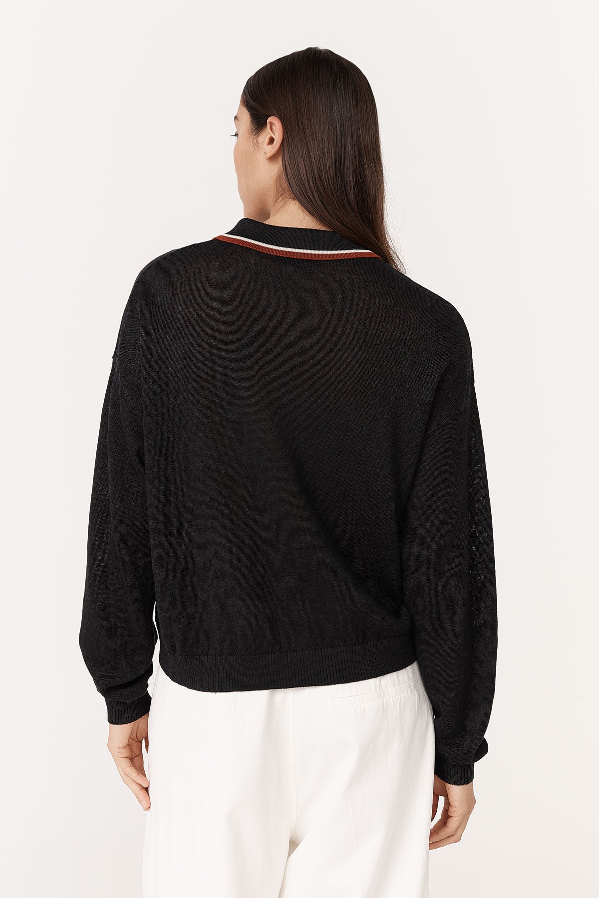 Rowie - Uma Linen Knit Polo Top - Noir